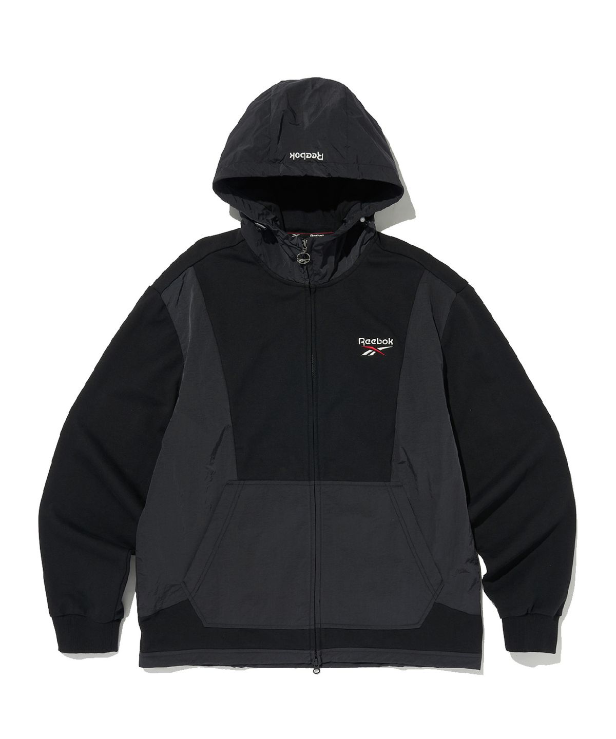 리복(REEBOK) 뉴벡터 하이브리드 후드집업 - 블랙