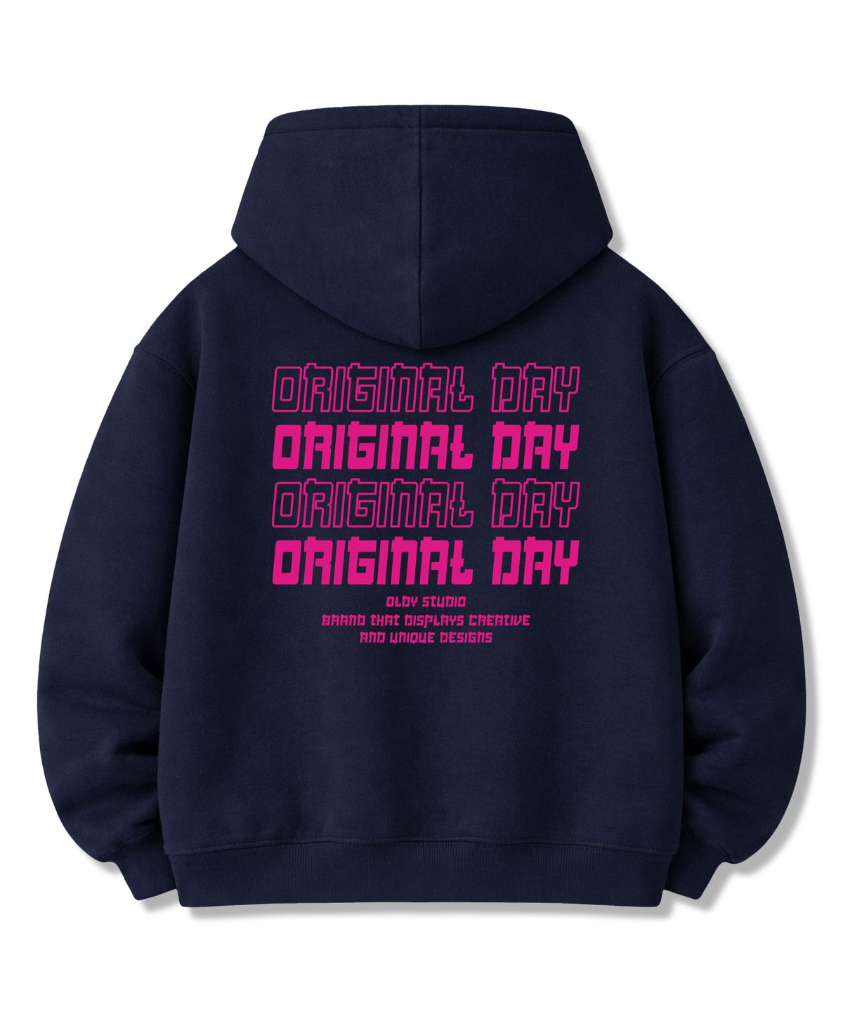 오리지널데이(ORIGINALDAY) 오리지널 컬러폰트 오버핏 쭈리 후드 티셔츠 남녀공용 Navy