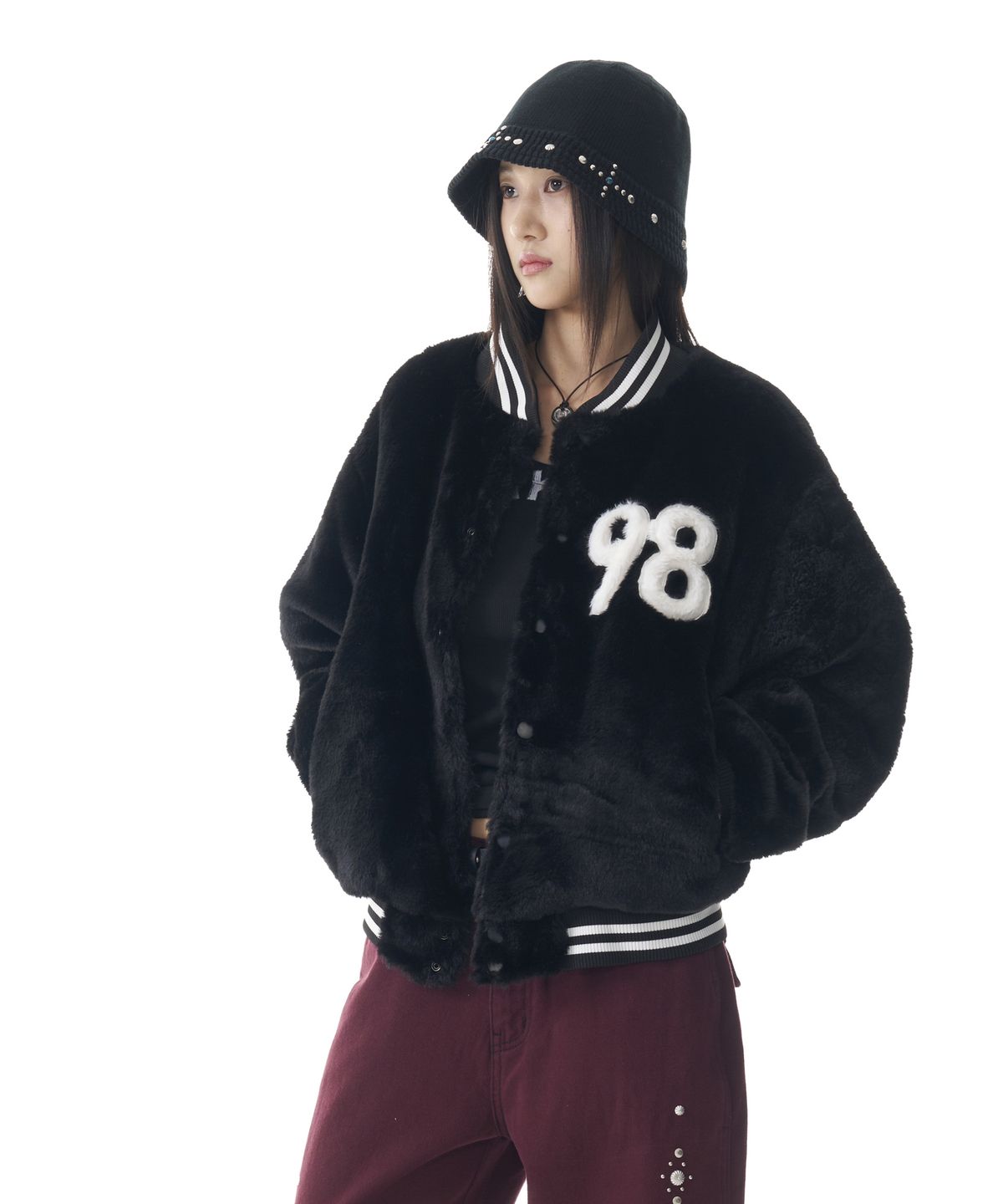 아캄(AAKAM) Furry 98 Varsity Jacket (Black)