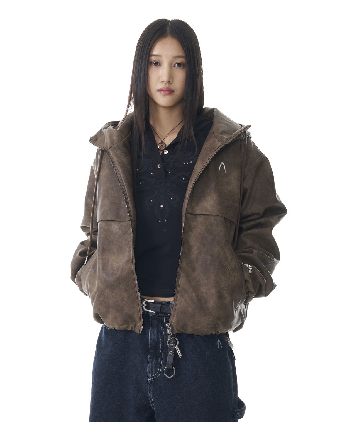 아캄(AAKAM) Leather Puffer Jacket (Brown)