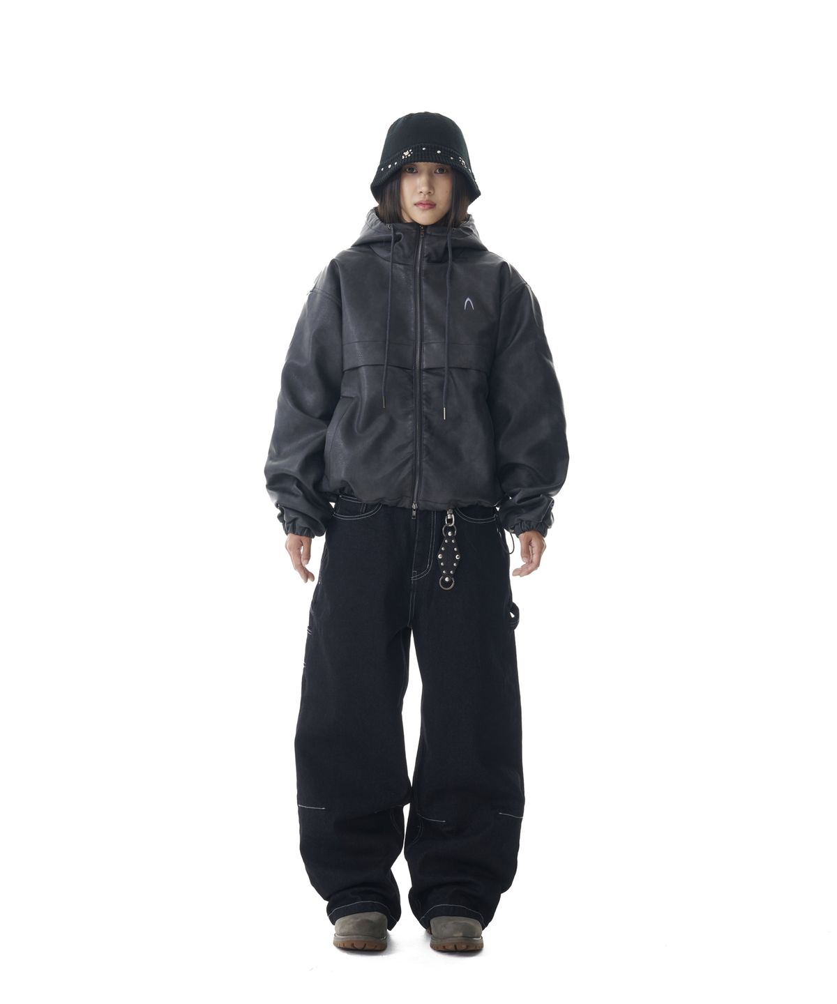 아캄(AAKAM) Leather Puffer Jacket (Black)