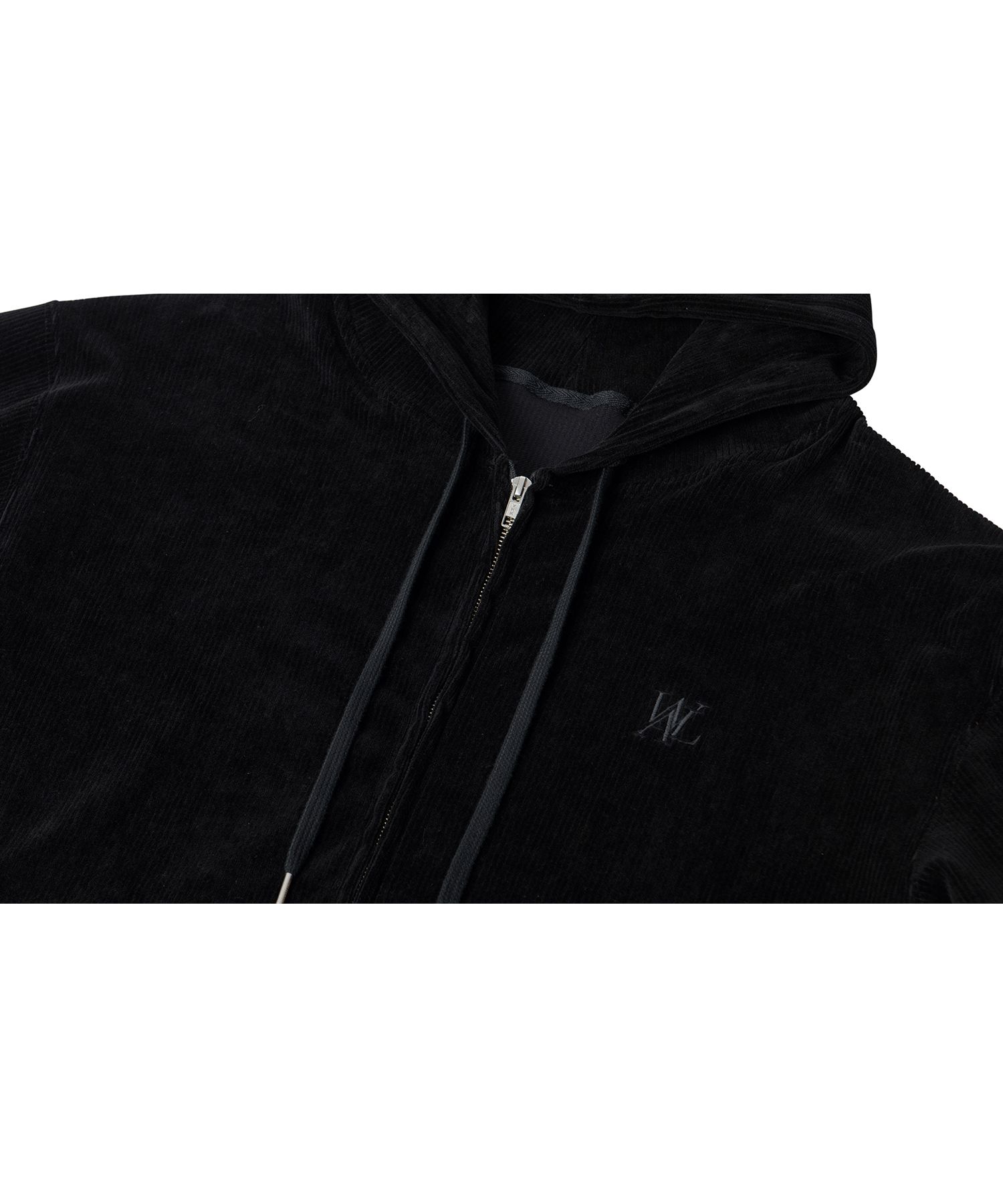 ☆人気☆【WOOALONG】☆Velour crop string hood zip-u.p☆ MUSINSA | WOOALONG Velour corduroy hood zip-up - BLACK