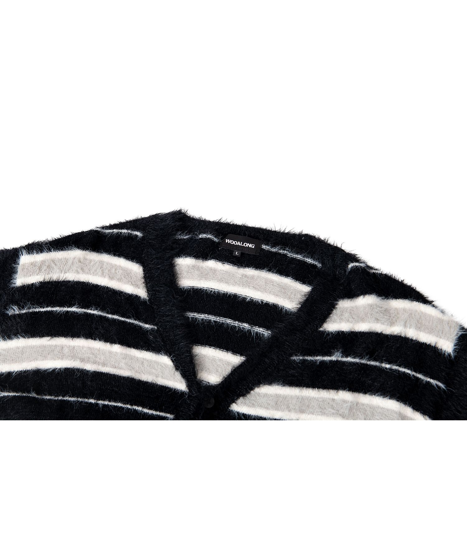 ★送料・関税込★WOOALONG★Stripe brushed cardigan★ MUSINSA | WOOALONG Stripe brushed cardigan - BLACK