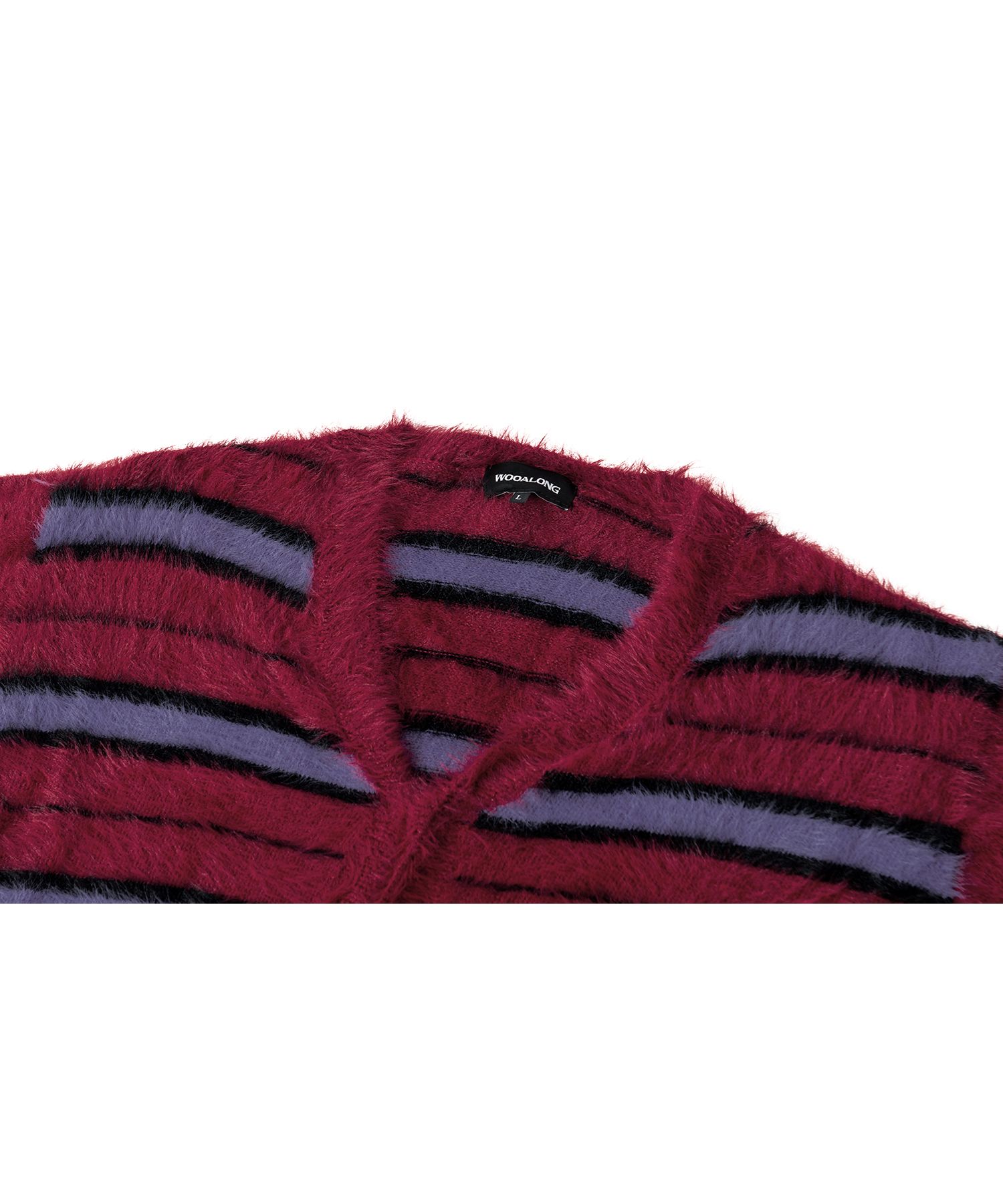 MUSINSA公式 | WOOALONG Stripe brushed cardigan - RED