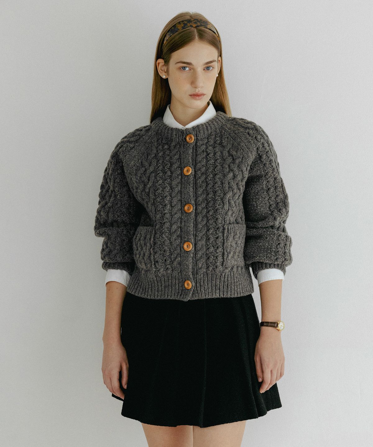 튜드먼트(TTUDEMENT) TWEED PINTUCK MINI SKIRT BLACK