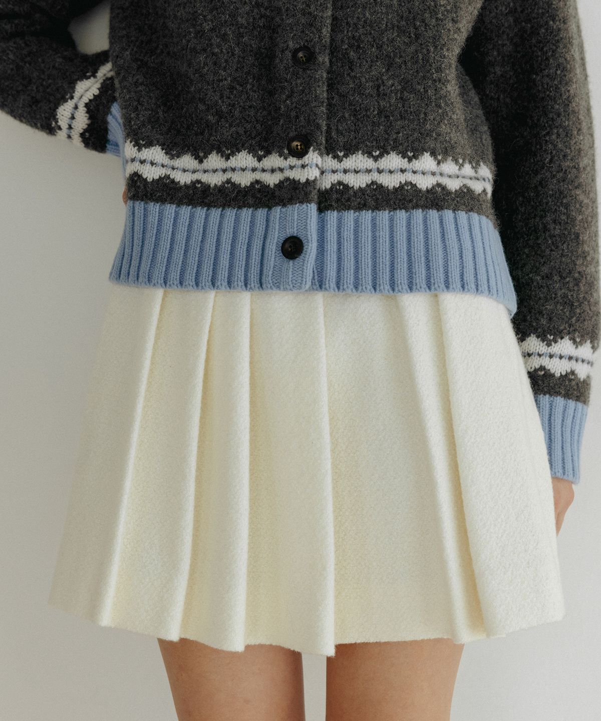 튜드먼트(TTUDEMENT) TWEED PINTUCK MINI SKIRT IVORY