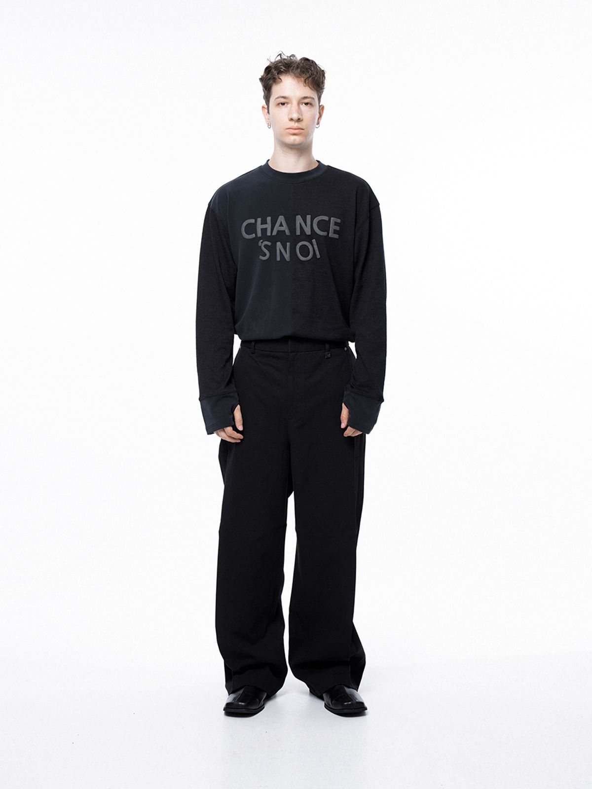 챈세스노이(CHANCE'S NOI) Side Tuck Wide Cotton Slacks - Black /M243PT04BK