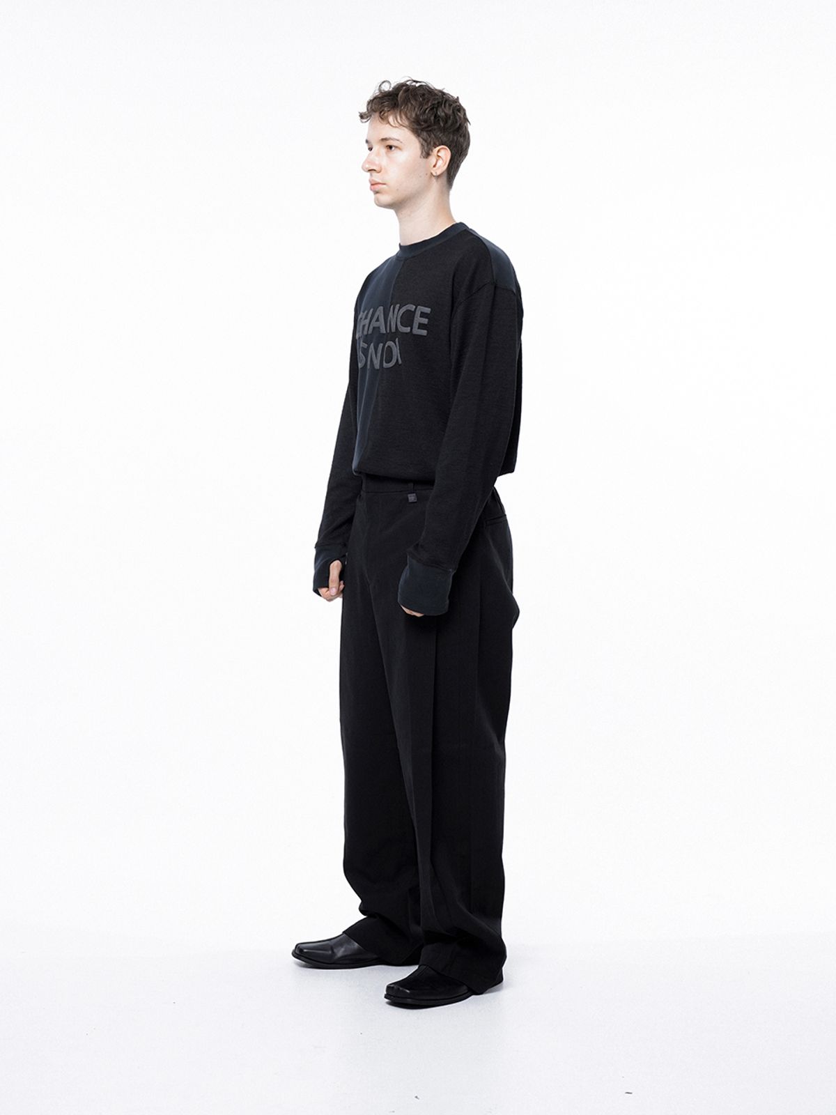 챈세스노이(CHANCE'S NOI) Side Tuck Wide Cotton Slacks - Black /M243PT04BK