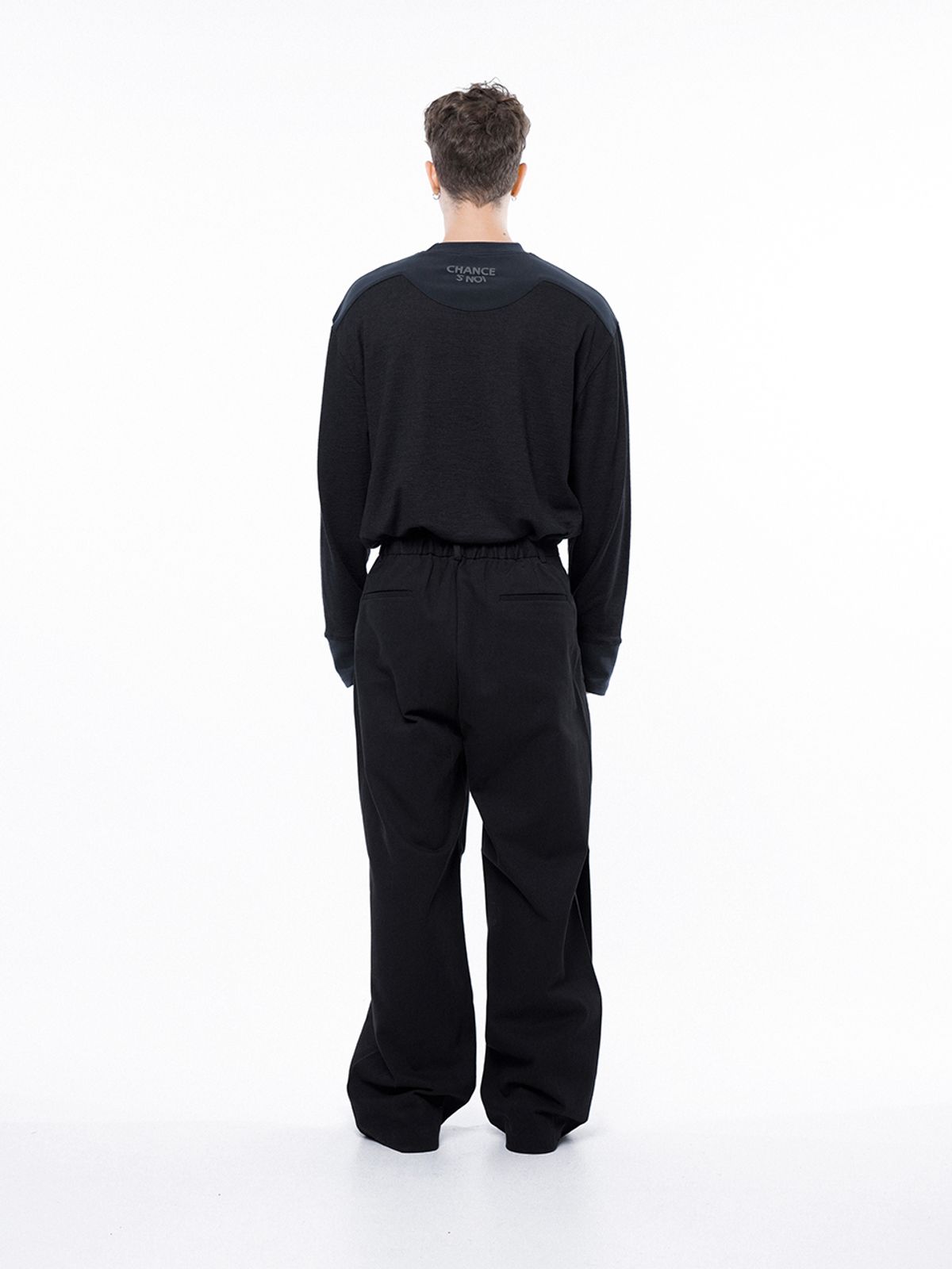 챈세스노이(CHANCE'S NOI) Side Tuck Wide Cotton Slacks - Black /M243PT04BK