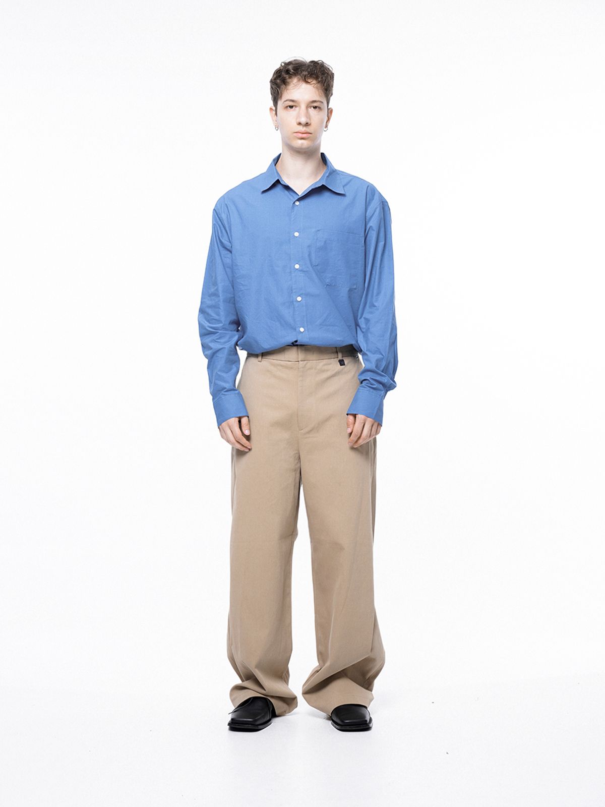 챈세스노이(CHANCE'S NOI) Side Tuck Wide Cotton Slacks - Beige /M243PT04BE