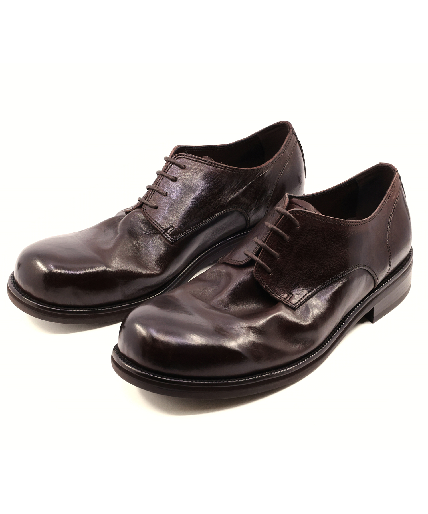 MUSINSA | YASE Wooden Horsehide Derby Shoes Brown