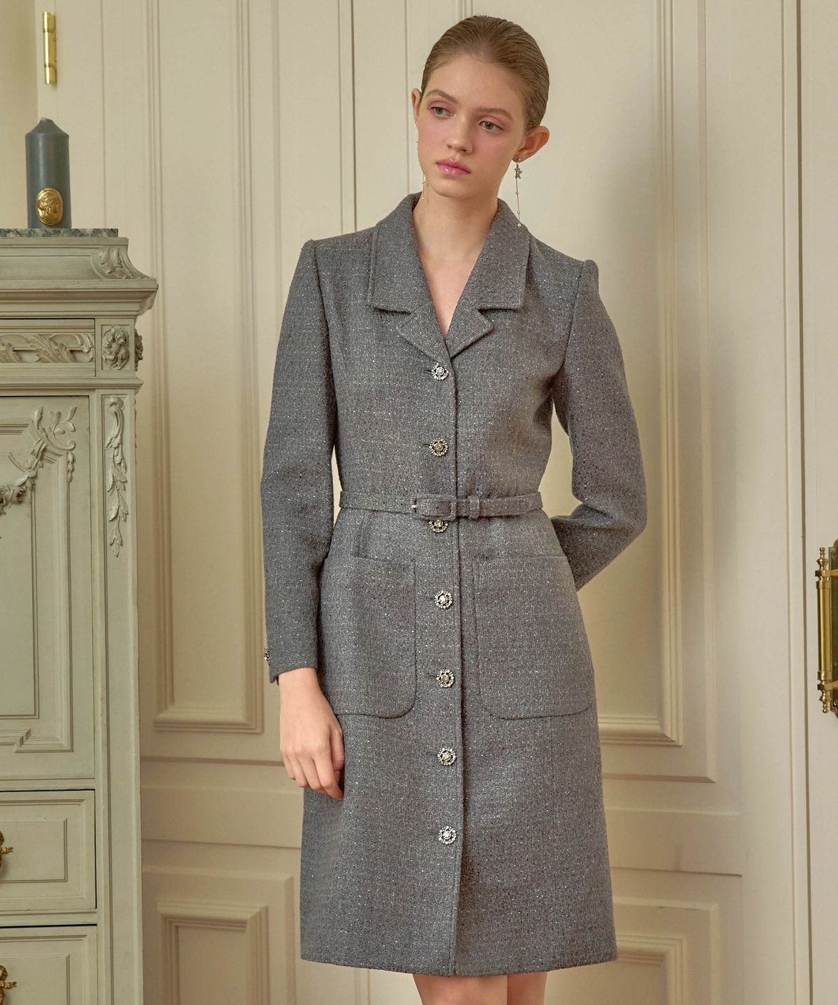 쥴리앤칼라(JULIY&CALLA) 24 FW 칼라100 에투알 퀸 트위드원피스 그레이