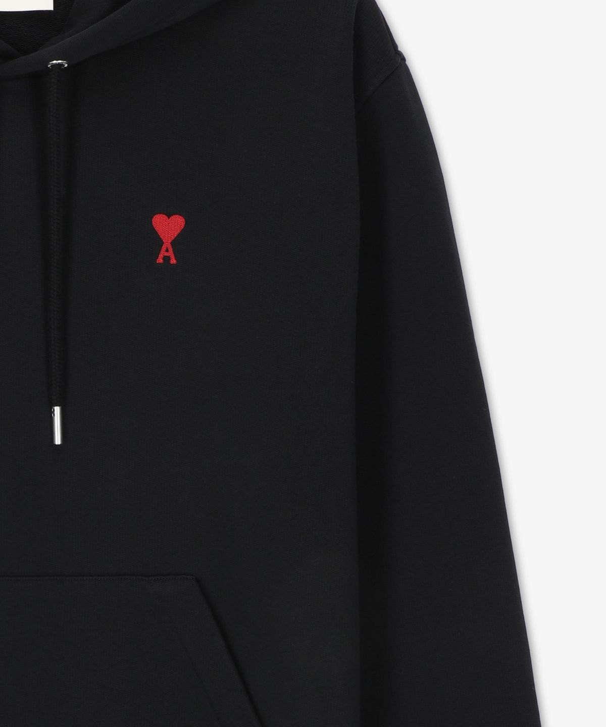 아미(AMI) 레드 하트 로고 후드 - 블랙 / BFUSW235730001