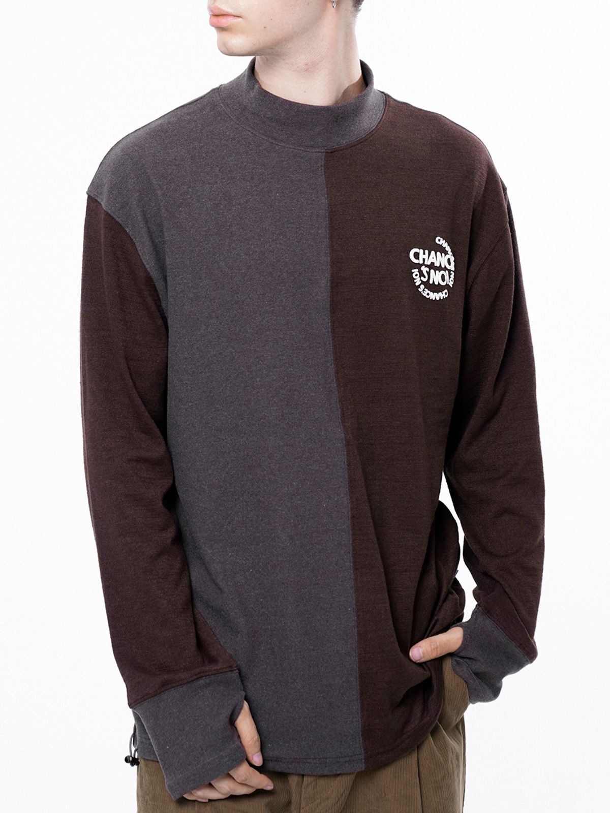 챈세스노이(CHANCE'S NOI) Circle Reverse Wool Hlaf-neck Sweat - Brown /M243MT04BR