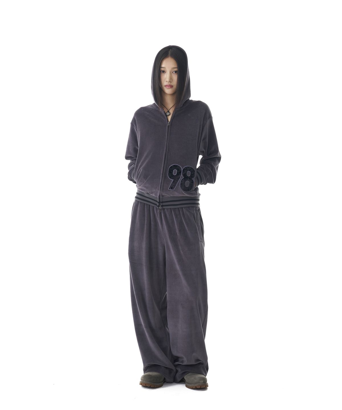 아캄(AAKAM) 98 Patch Velour Zip-Up Hoodie (Dark Gray)