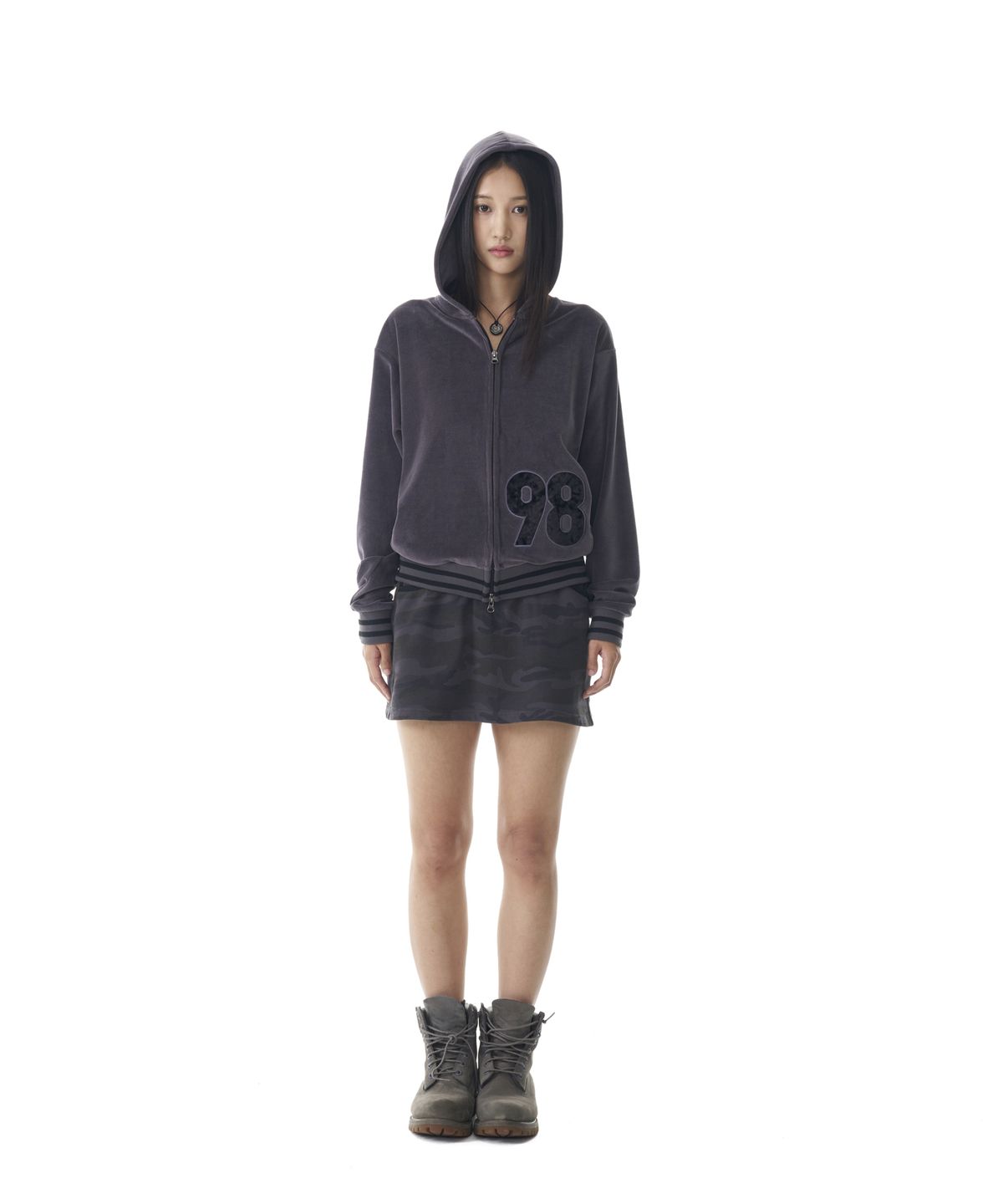 아캄(AAKAM) 98 Patch Velour Zip-Up Hoodie (Dark Gray)