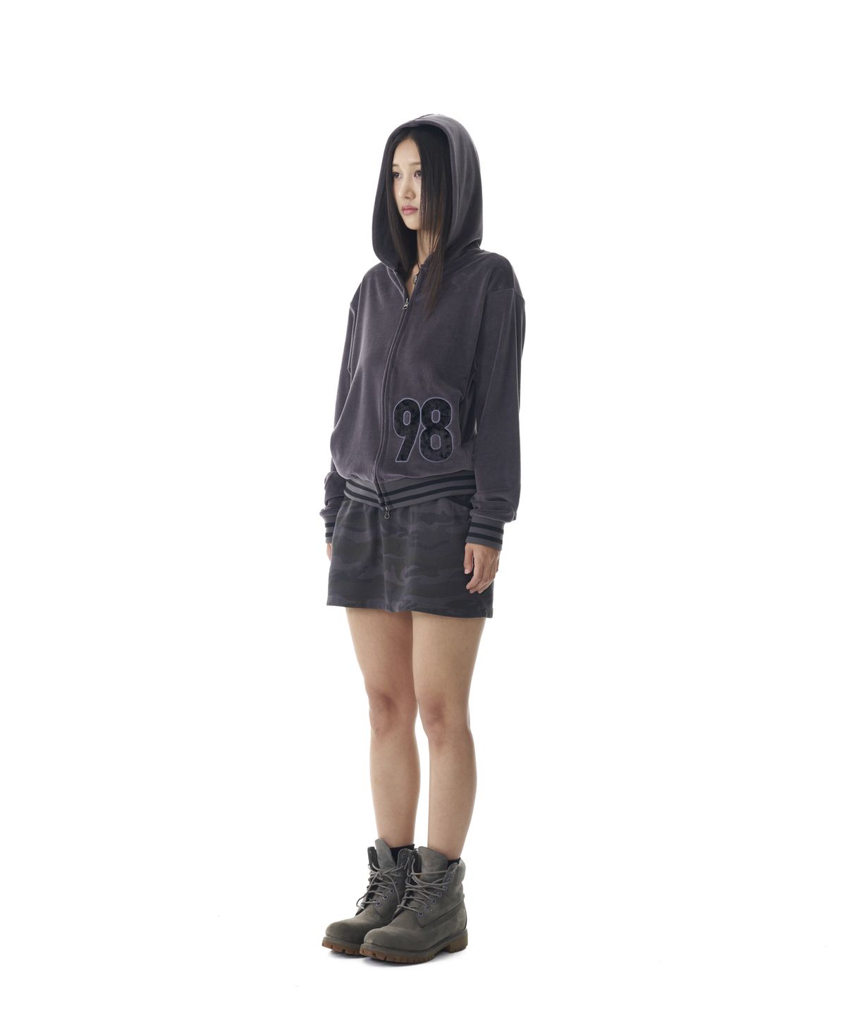 아캄(AAKAM) 98 Patch Velour Zip-Up Hoodie (Dark Gray)