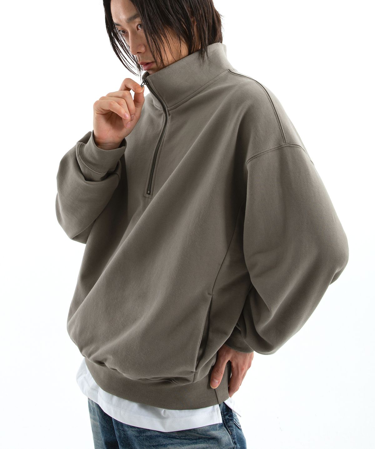 브렌슨(BRENSON) B. 오버핏 스웨트 하프집업 ( 4Color )