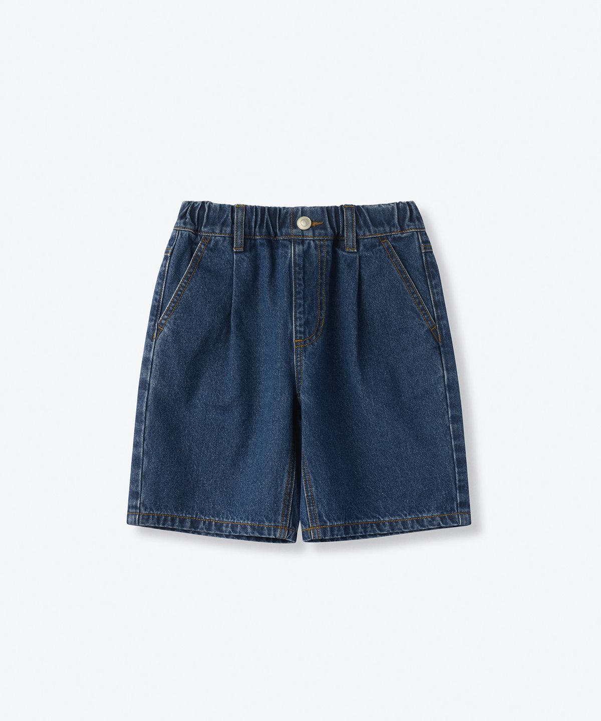무신사 스탠다드 키즈(MUSINSA STANDARD KIDS) 원 턱 와이드 데님 쇼츠 [미디엄 인디고]