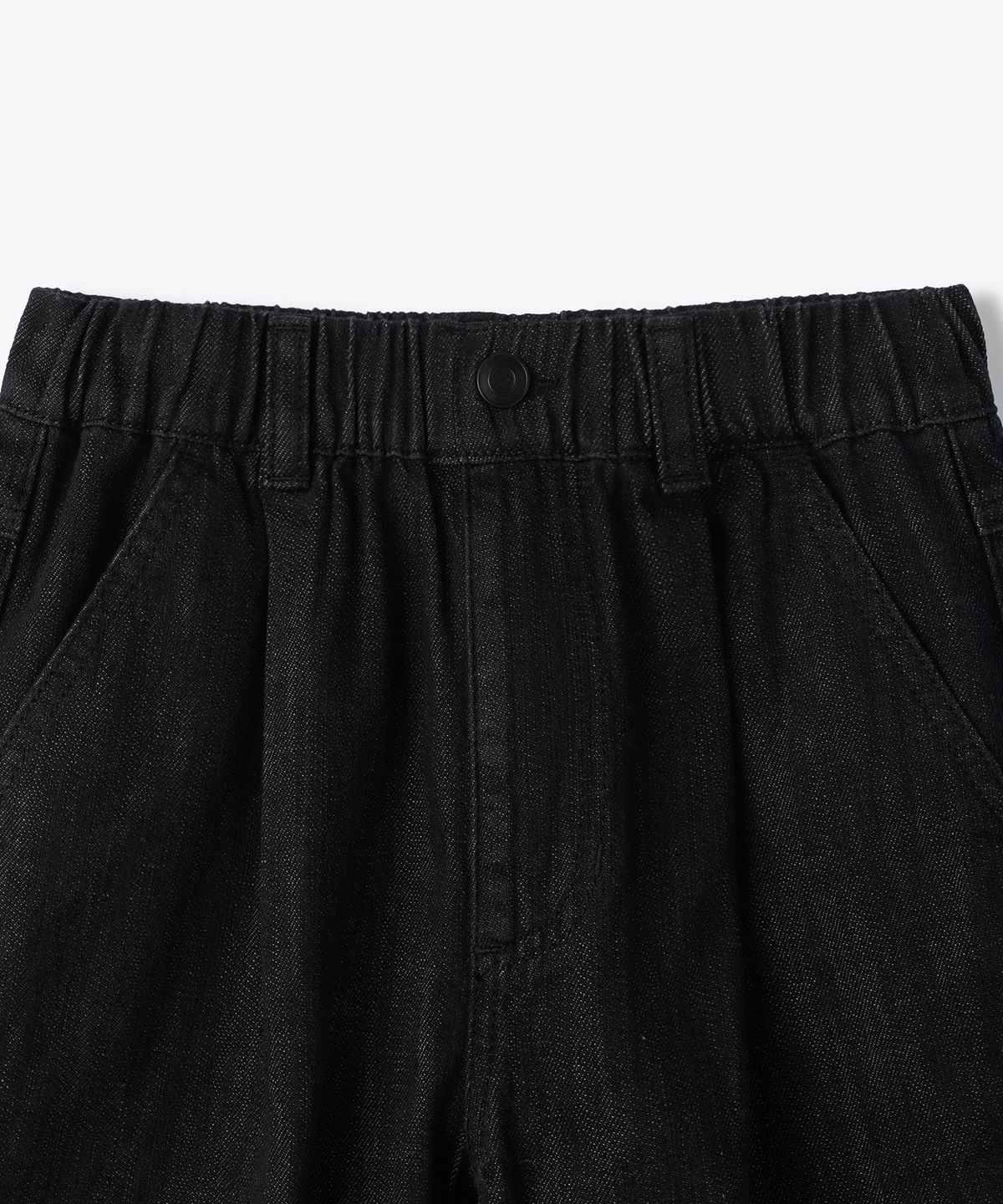 무신사 스탠다드 키즈(MUSINSA STANDARD KIDS) 린넨 라이크 원 턱 와이드 밴딩 데님 쇼츠 [워시드 블랙]