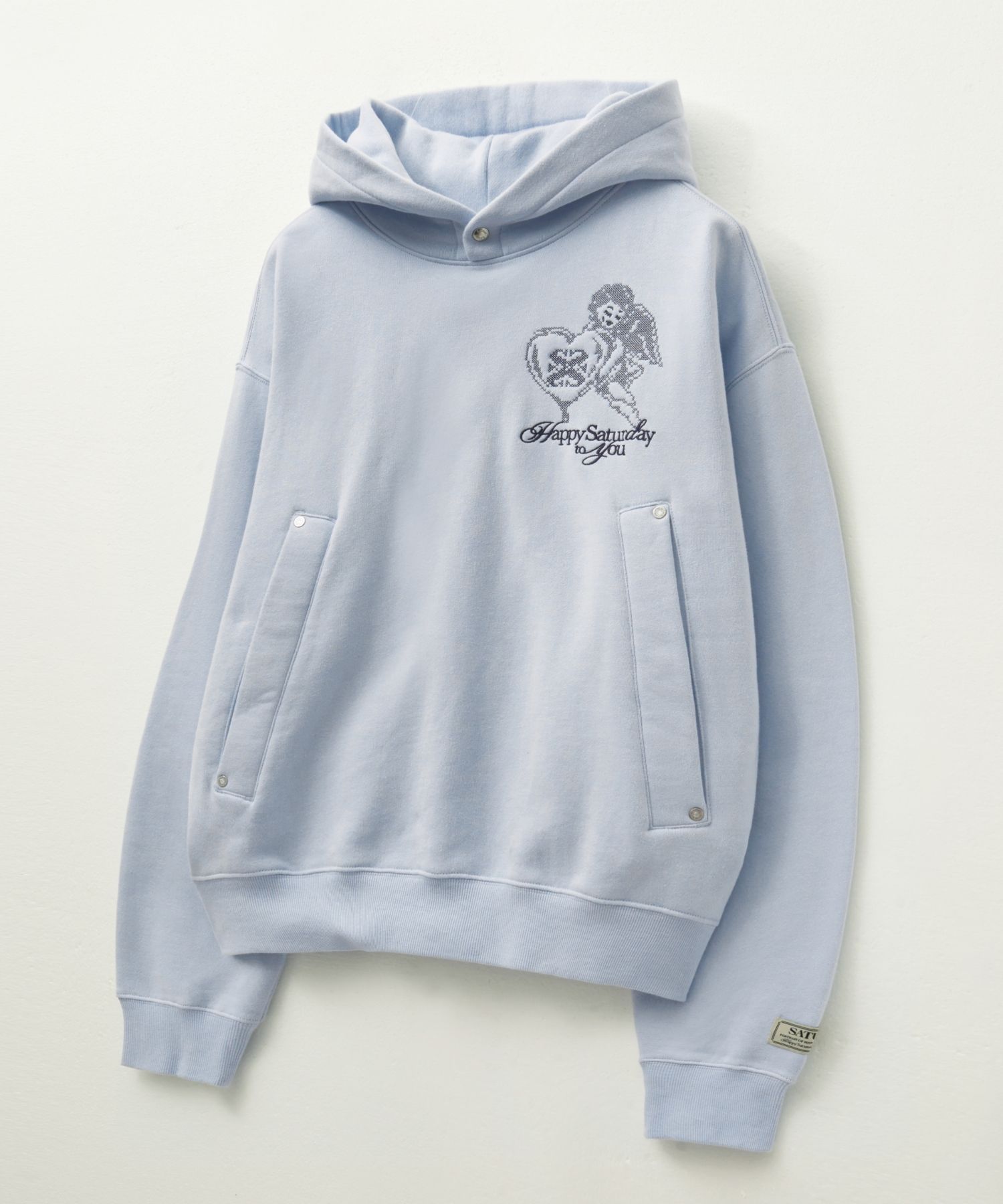 MUSINSA公式 | SATUR エンジェルクロスステッチ起毛フードパーカー