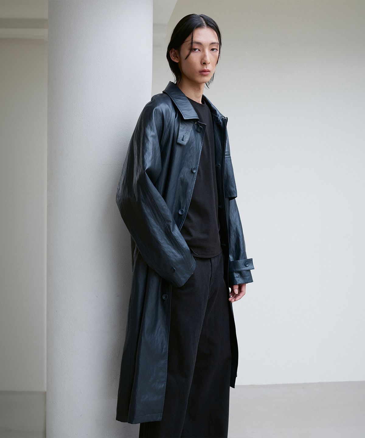 리이(RE RHEE) UNISEX LATCH COLLAR TRENCH COAT