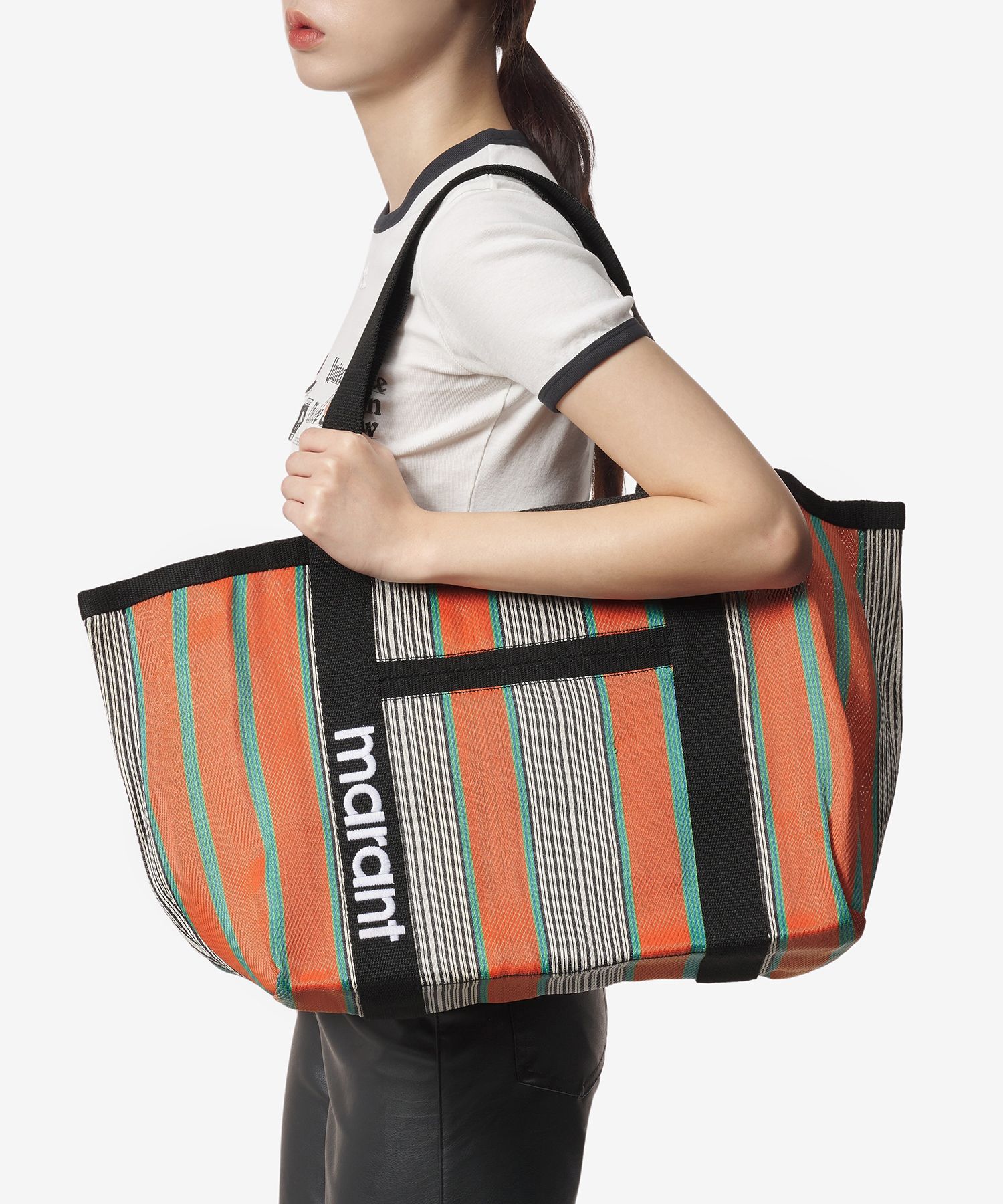 MUSINSA | ISABEL MARANT Darwen Stripe Tote Bag - Orange
