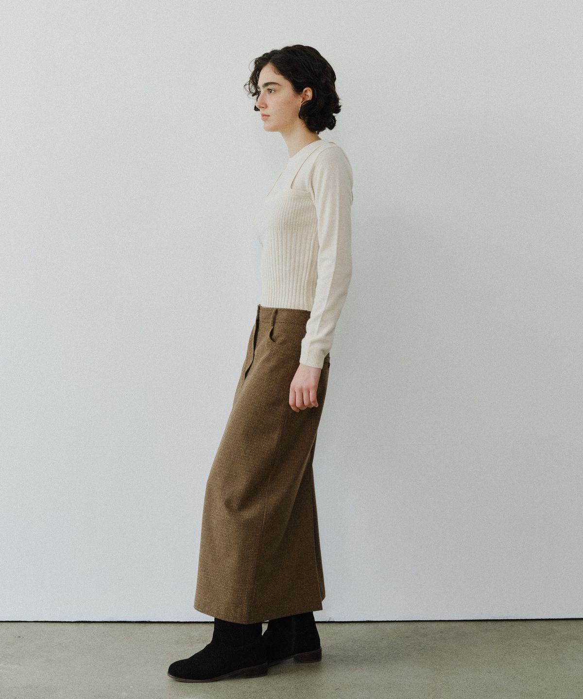 유라고(URAGO) Wool check long skirt