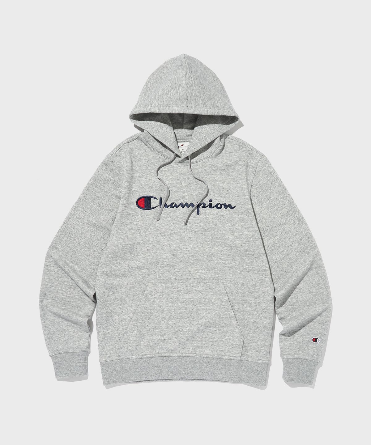 챔피온(CHAMPION) 빅 스크립트 로고 후드 티셔츠 Normal Grey