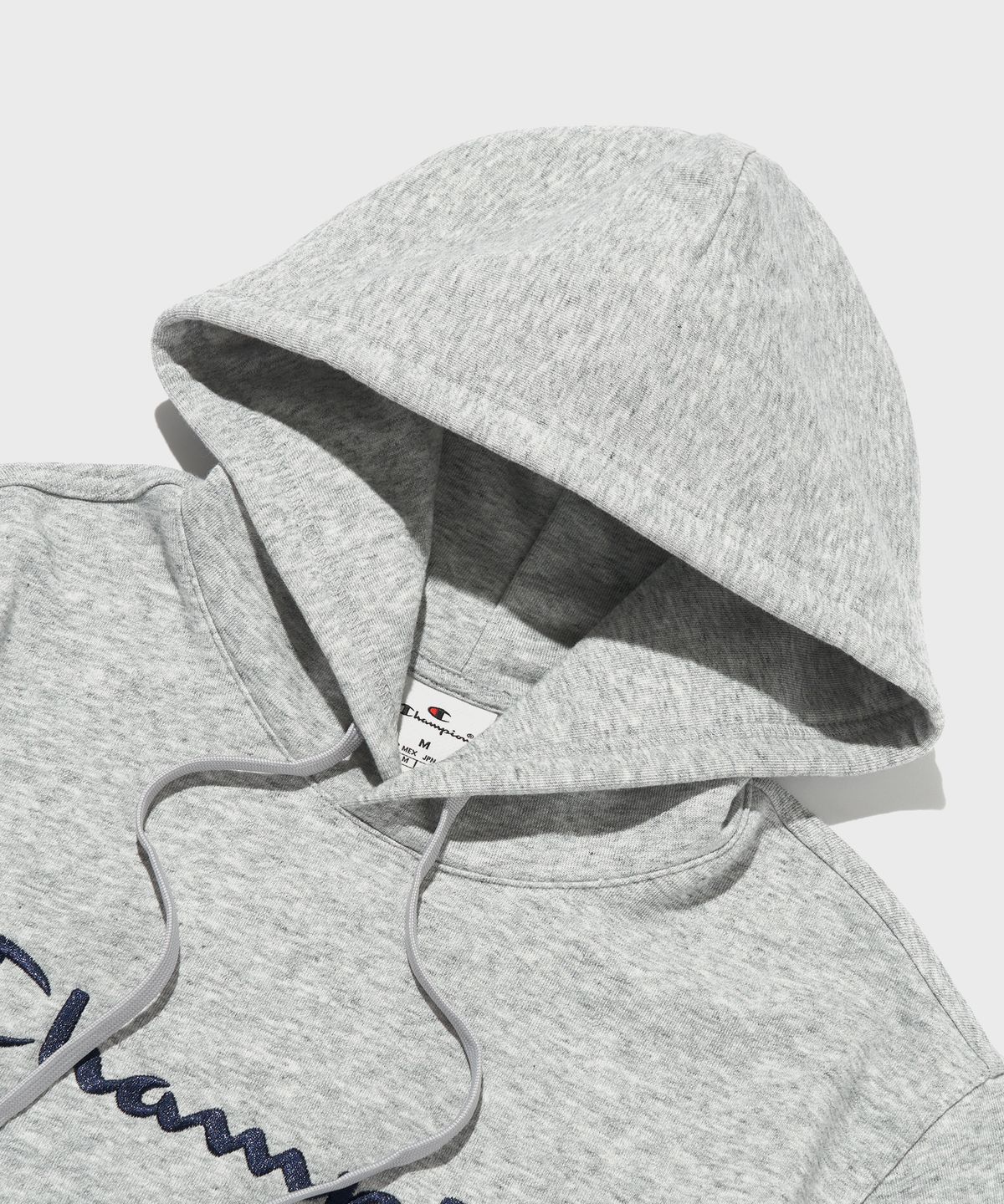 챔피온(CHAMPION) 빅 스크립트 로고 후드 티셔츠 Normal Grey