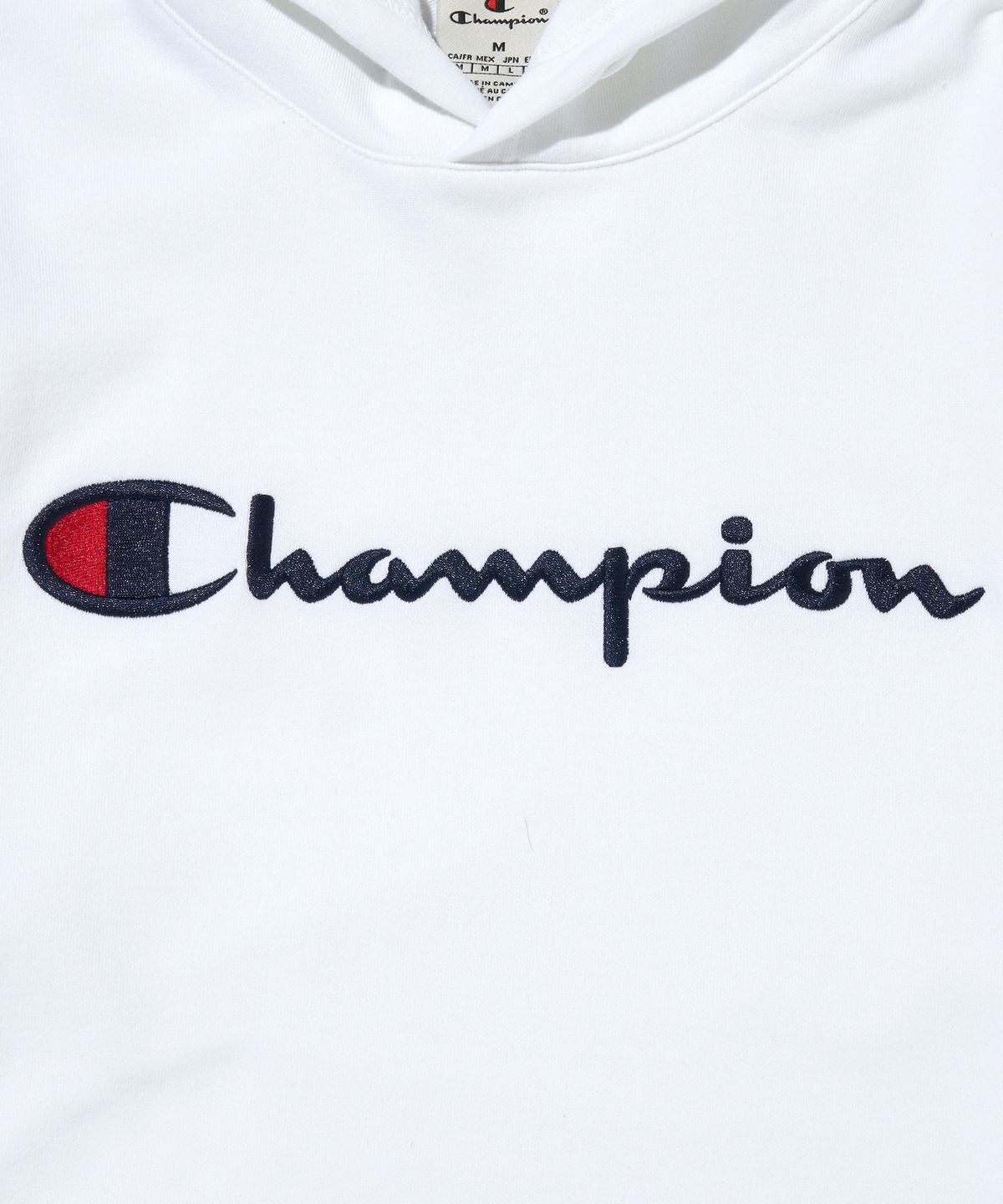 챔피온(CHAMPION) 빅 스크립트 로고 후드 티셔츠 White