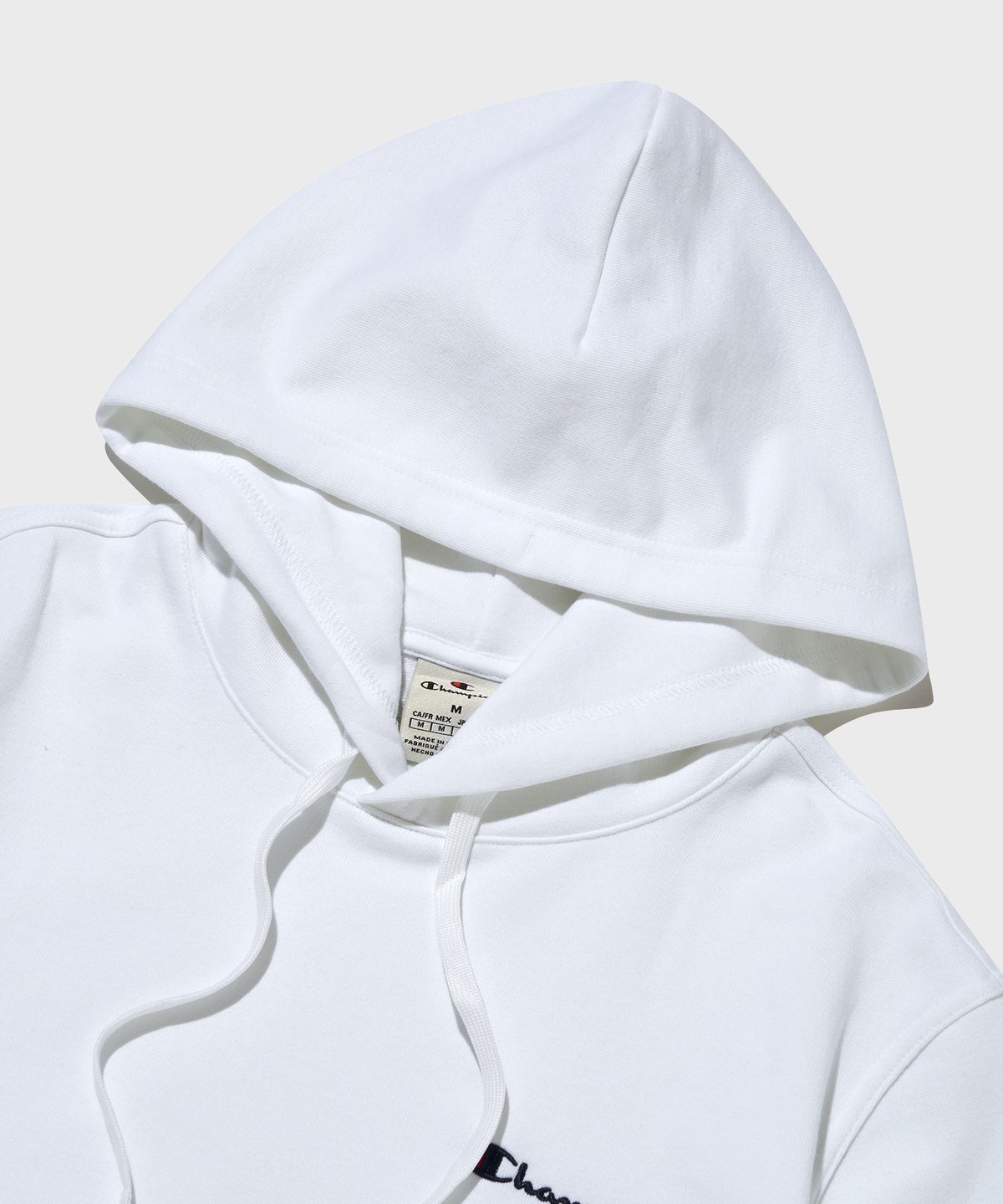 챔피온(CHAMPION) 스몰 스크립트 로고 후드 티셔츠 White