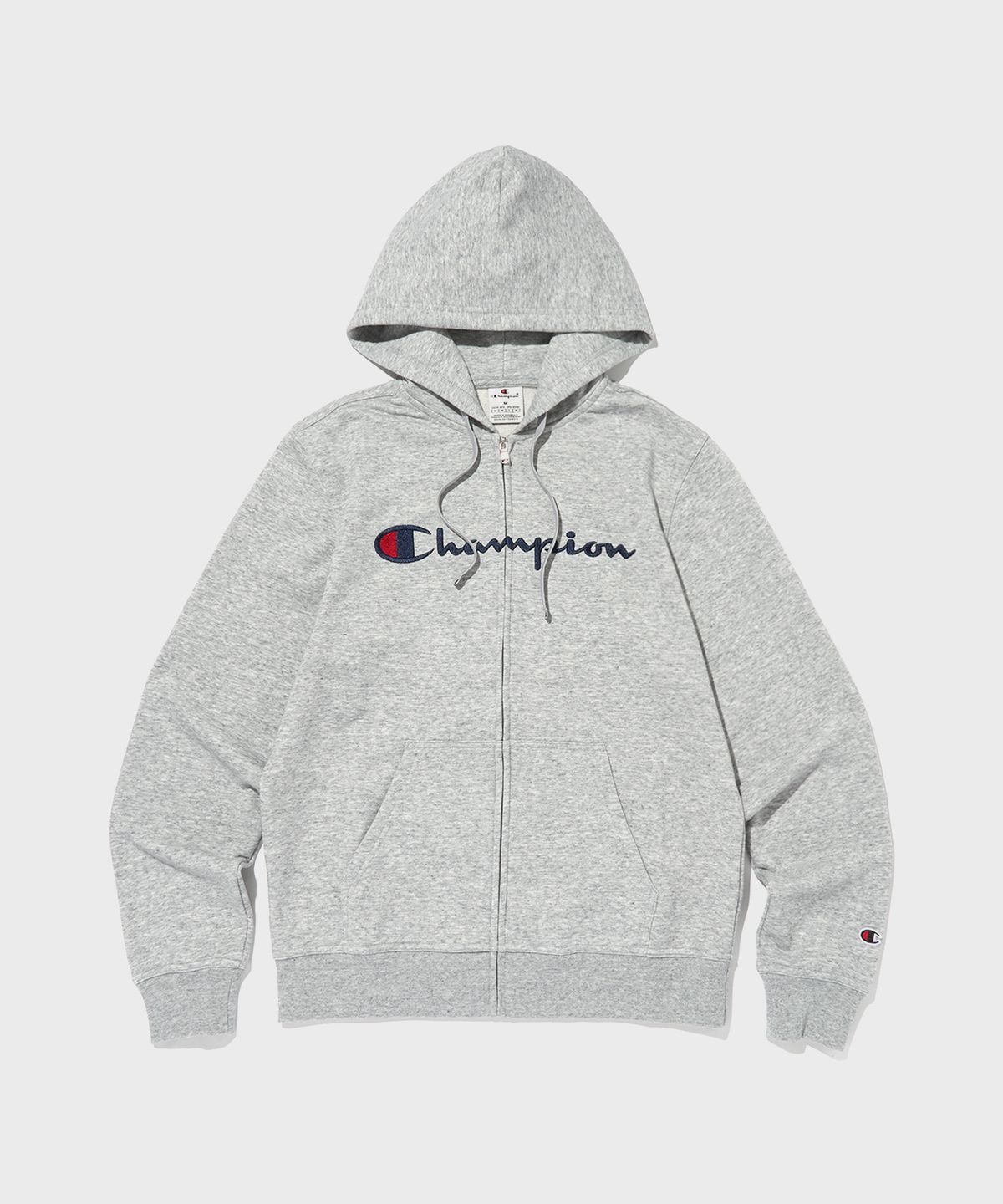 챔피온(CHAMPION) 빅 스크립트 로고 후드 집업 Normal Grey