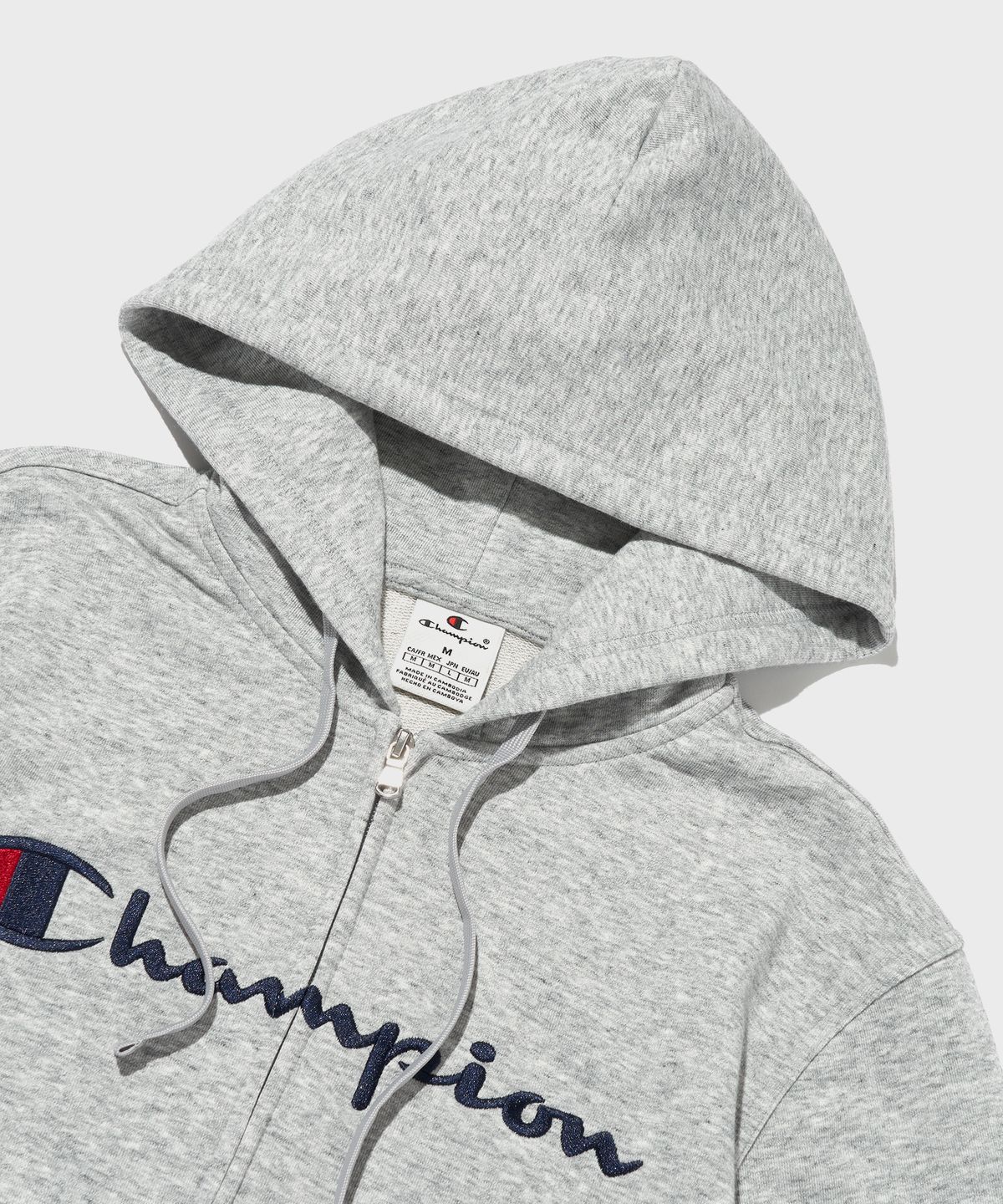 챔피온(CHAMPION) 빅 스크립트 로고 후드 집업 Normal Grey