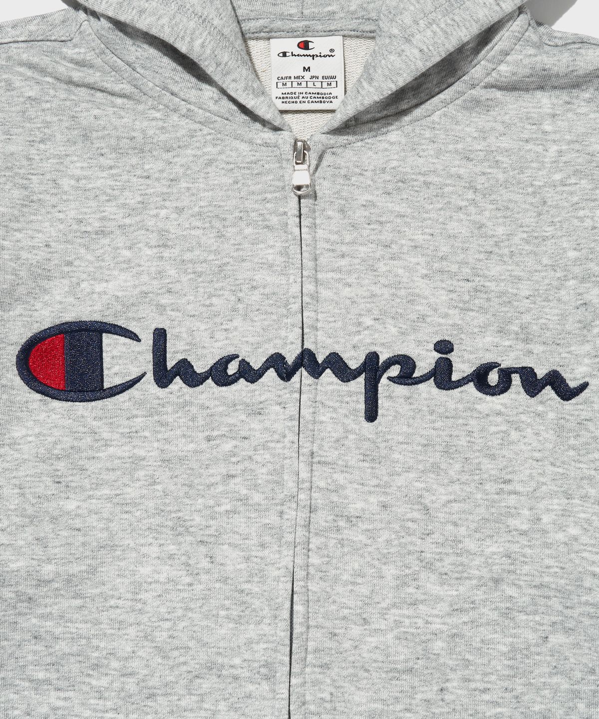 챔피온(CHAMPION) 빅 스크립트 로고 후드 집업 Normal Grey