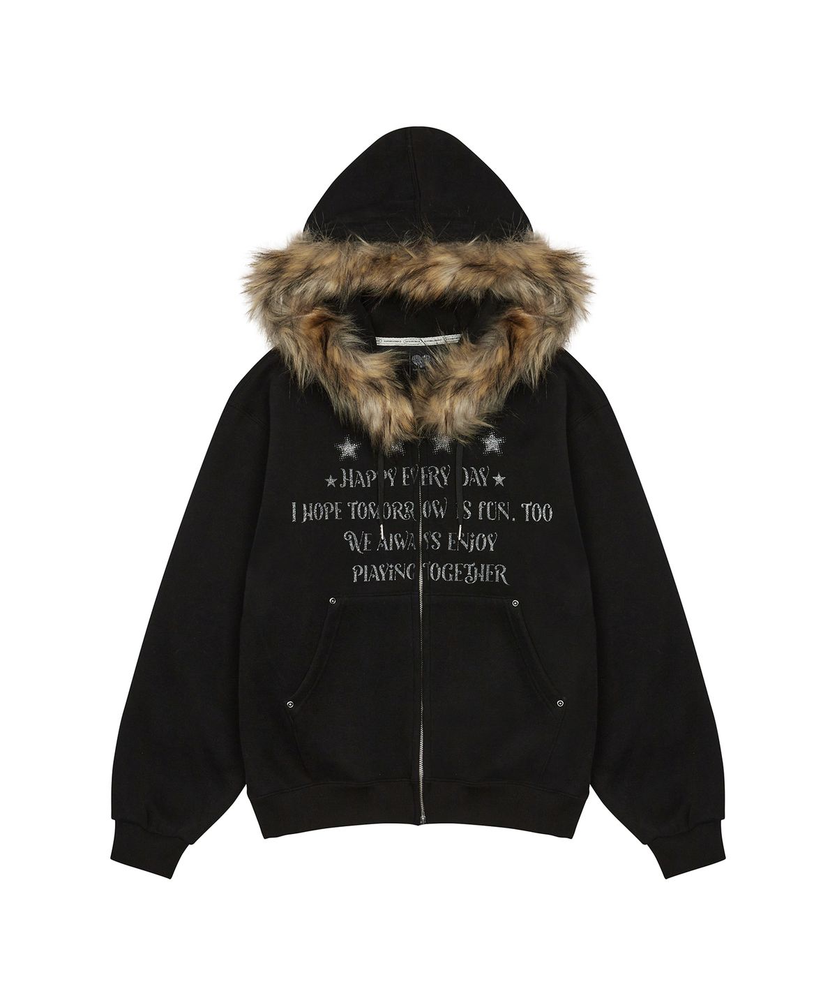 러브이즈트루(LUVISTRUE) FS LETTER HOOD ZIPUP(BLACK)