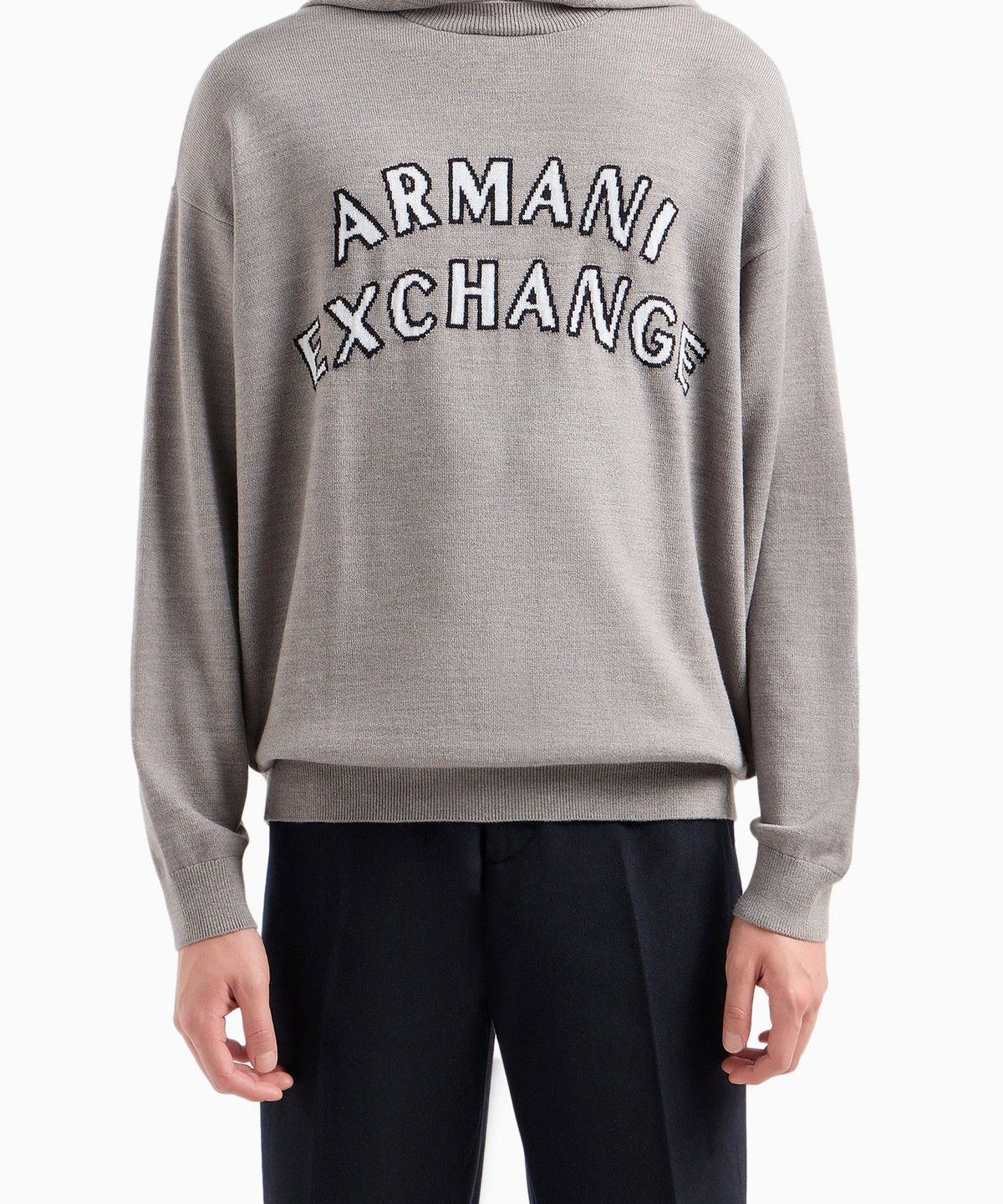 아르마니 익스체인지(ARMANI EXCHANGE) 남성 라운드 로고 후드 풀오버_멜란지 그레이 A414332026