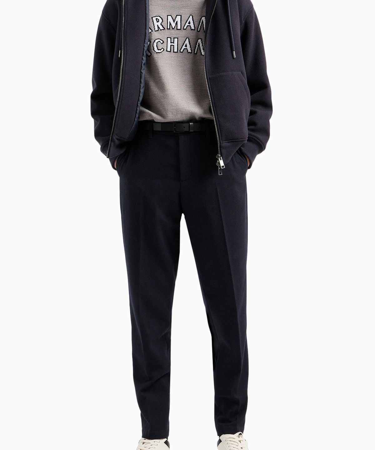 아르마니 익스체인지(ARMANI EXCHANGE) 남성 라운드 로고 후드 풀오버_멜란지 그레이 A414332026