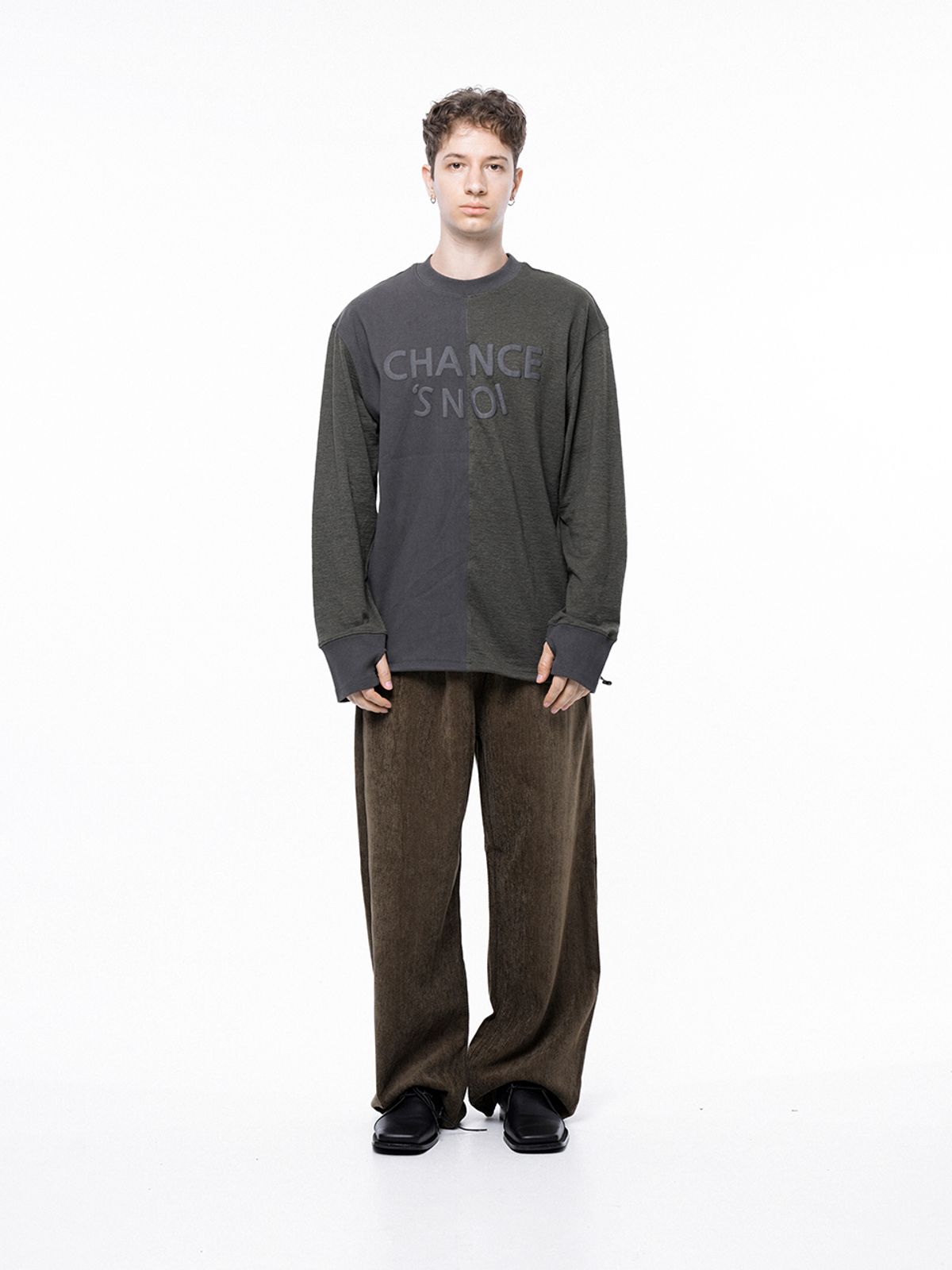 챈세스노이(CHANCE'S NOI) Snoi Reverse Rib Crew Neck Sweat - Khaki Charcoal /M243MT02CH