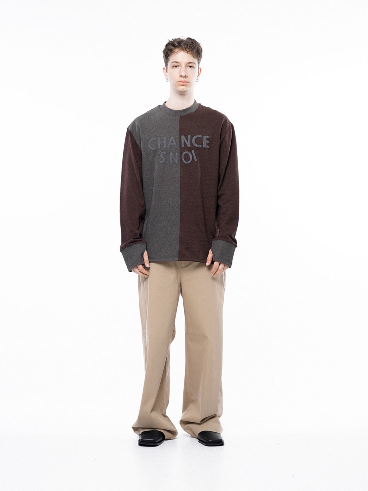 챈세스노이(CHANCE'S NOI) Snoi Reverse Rib Crew Neck Sweat - Brown Charcoal /M243MT02BR