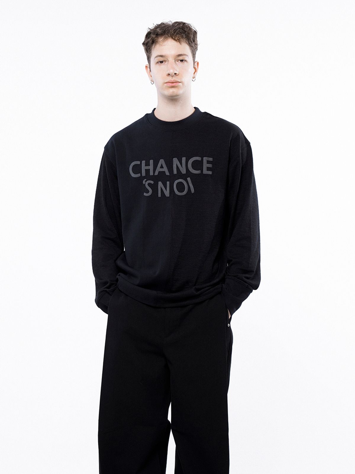 챈세스노이(CHANCE'S NOI) Snoi Reverse Rib Crew Neck Sweat - Black Navy /M243MT02BK