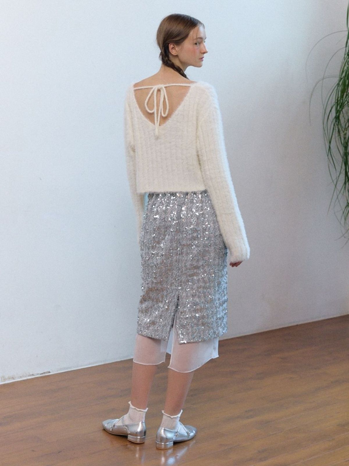 패브릭서울(FABRICSEOUL) wool tweed spangle skirt_silver