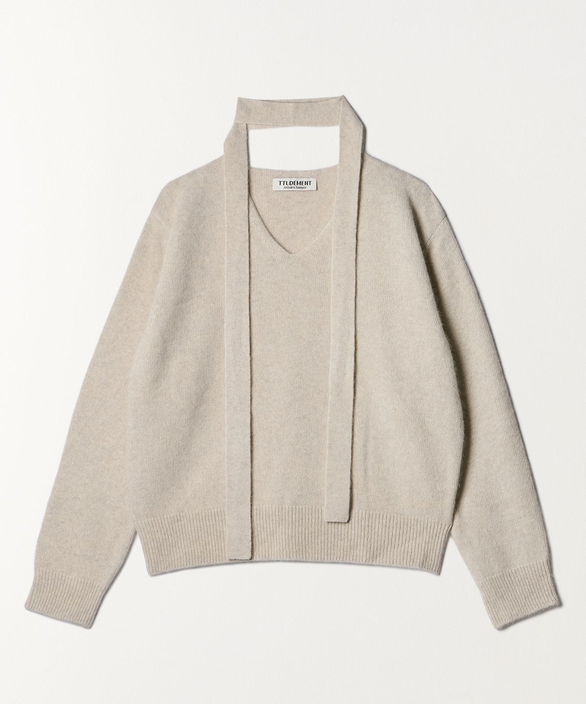 튜드먼트(TTUDEMENT) V-NECK MUFFLER KNIT TOP LIGHT GREY