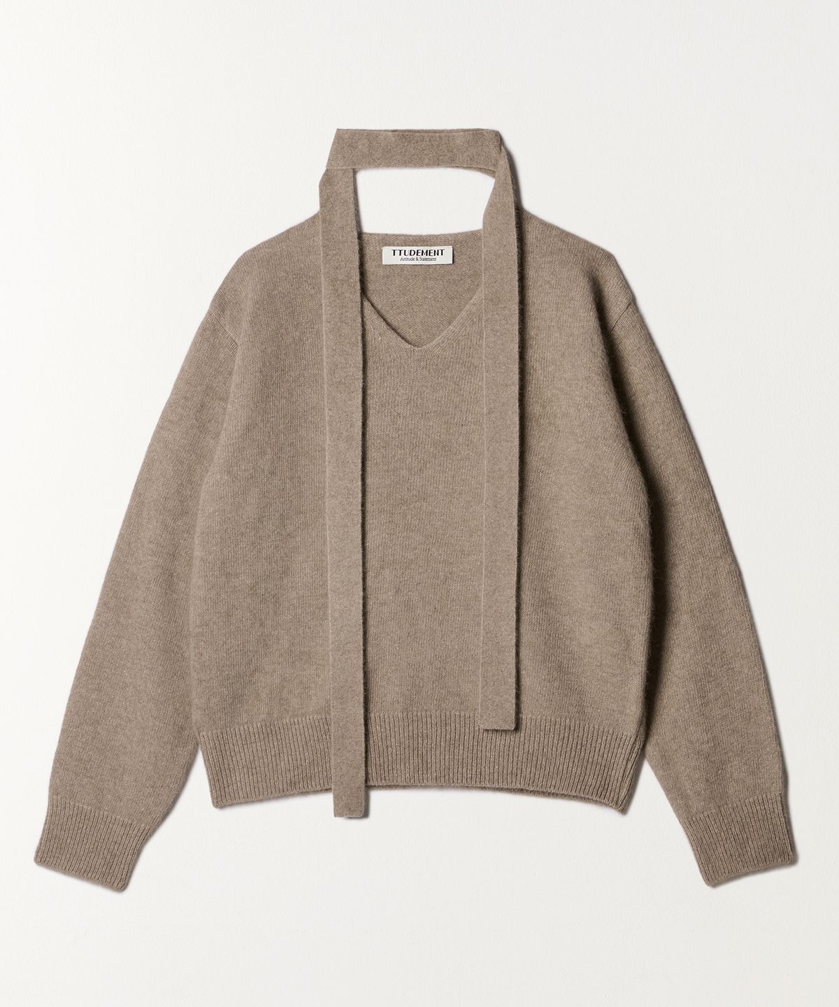 튜드먼트(TTUDEMENT) V-NECK MUFFLER KNIT TOP MOCHA