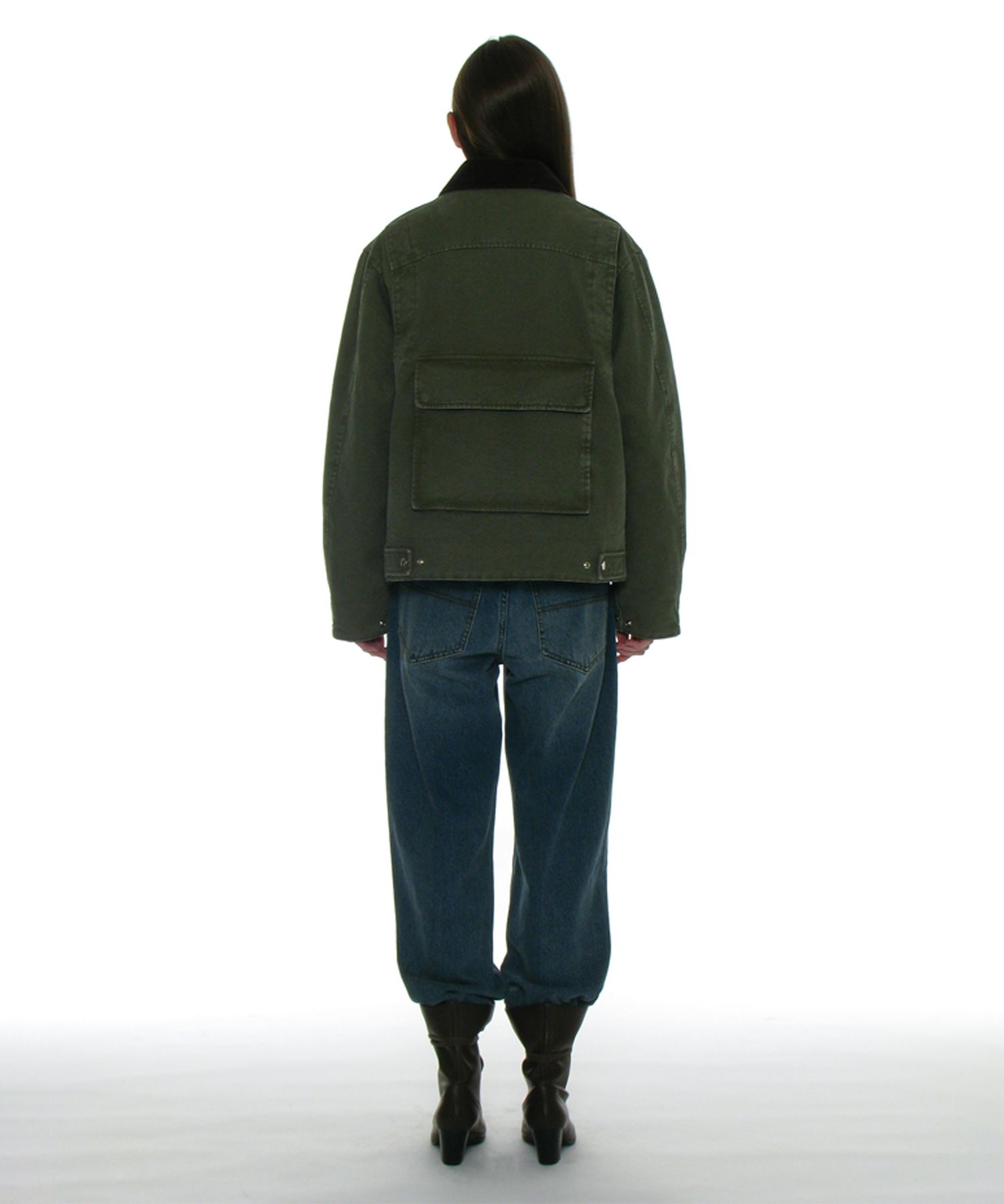 MUSINSA | PARTIMENTO WOMEN Cotton Washed Work Jacket_Khaki Green
