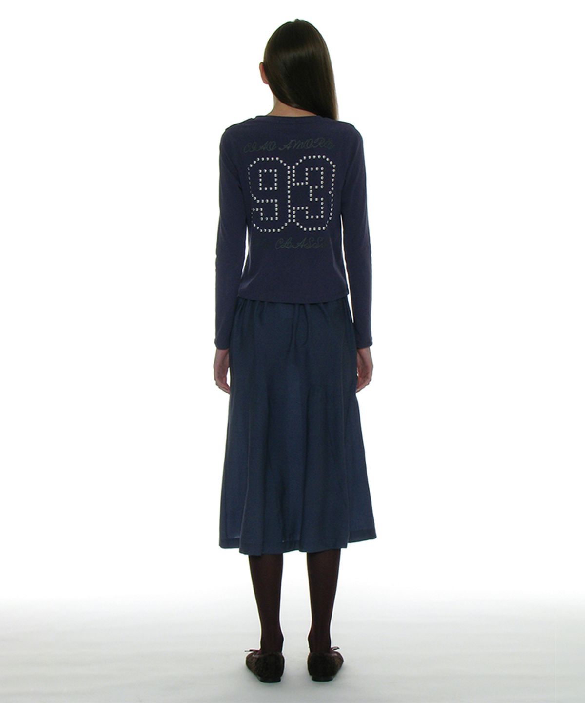 파르티멘토 우먼(PARTIMENTO WOMEN) 93 스터디드 프린티드 롱 슬리브 티_퍼플