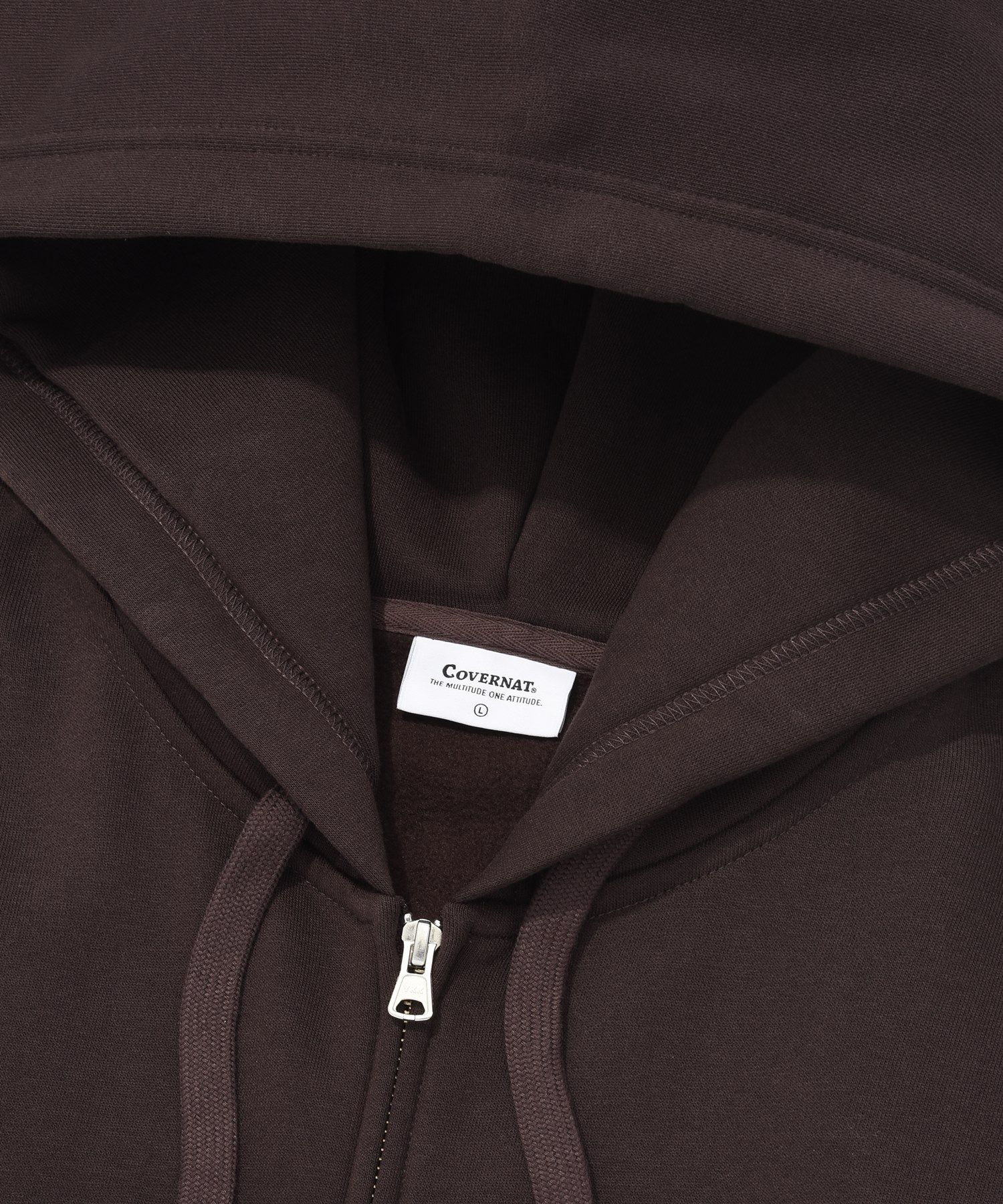 MUSINSA | COVERNAT Arch Logo Fleece Hoodie Zip Up Chocolate