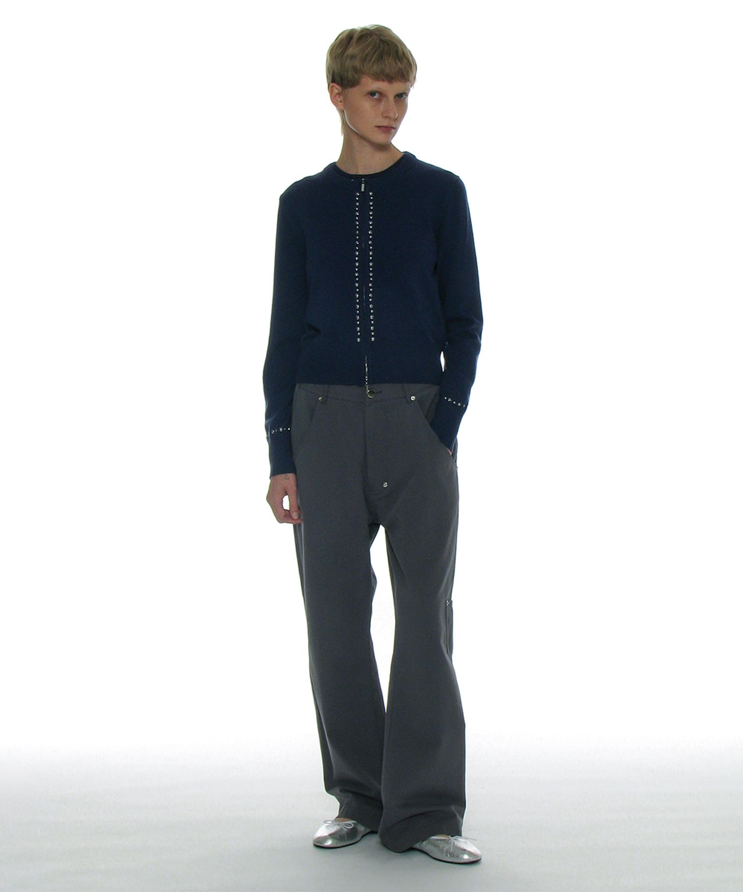 【PARTIMENTO】 Knit Zip-up Cardigan /追跡付 MUSINSA | PARTIMENTO WOMEN Studded Zip-up Knit Cardigan_Navy