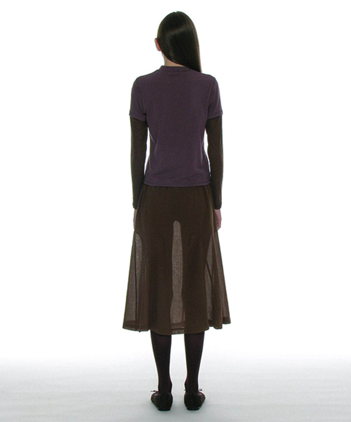 파르티멘토 우먼(PARTIMENTO WOMEN) 쉬어 고어드 미디 스커트_브라운