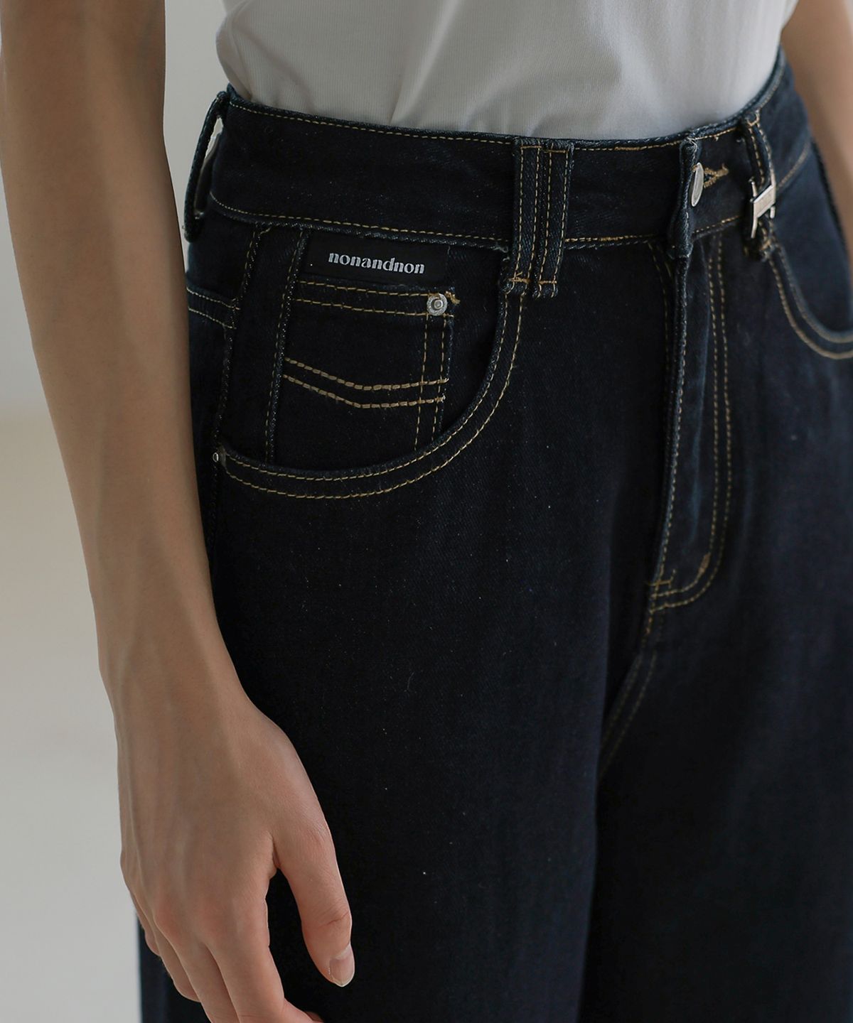 논앤논(NON AND NON) STITCH RAW WIDE DENIM PANTS_NFDP4129 (DEEP INDIGO)